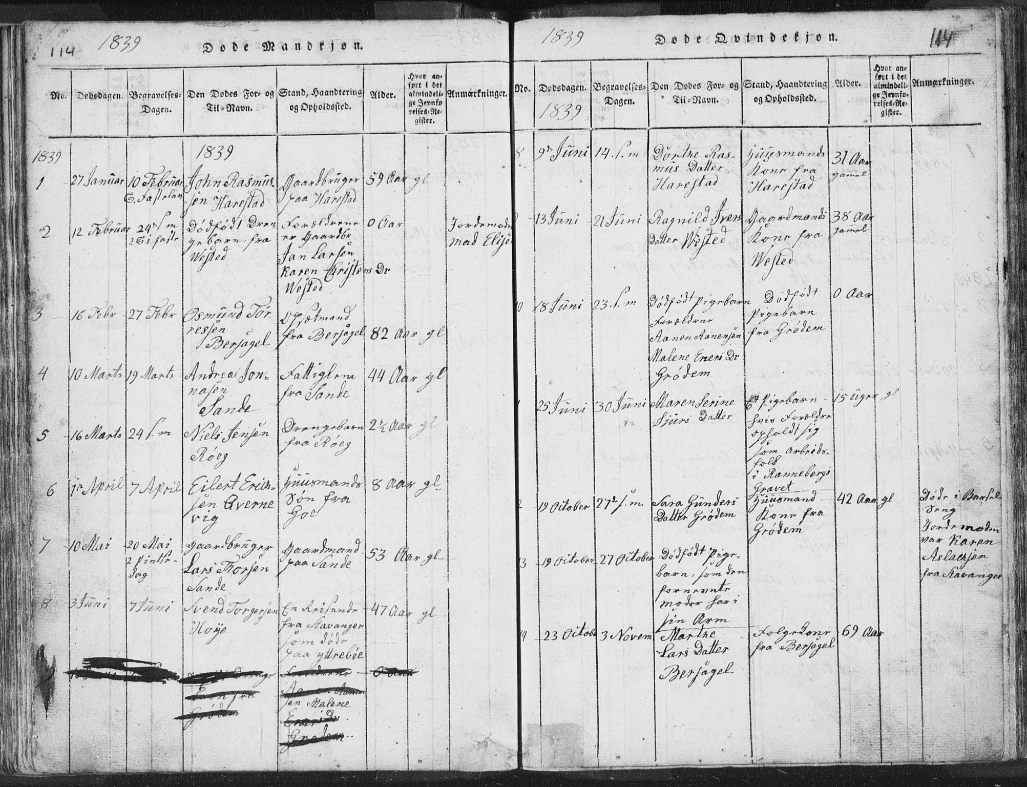 Hetland sokneprestkontor, AV/SAST-A-101826/30/30BA/L0001: Parish register (official) no. A 1, 1816-1856, p. 114