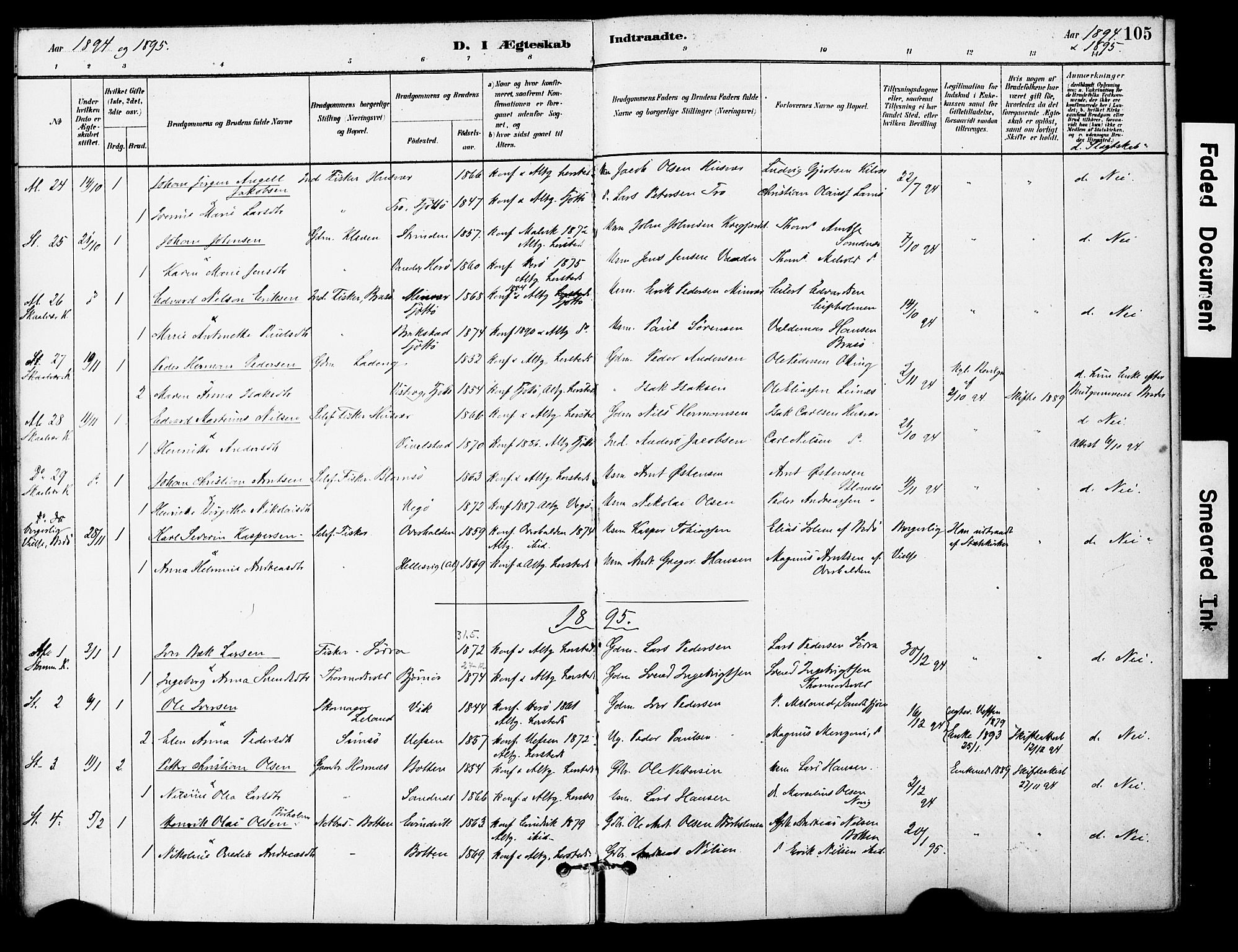 Ministerialprotokoller, klokkerbøker og fødselsregistre - Nordland, AV/SAT-A-1459/830/L0450: Parish register (official) no. 830A14, 1879-1896, p. 105