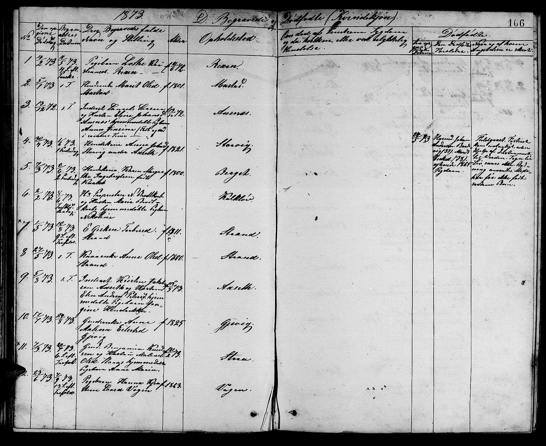 Ministerialprotokoller, klokkerbøker og fødselsregistre - Sør-Trøndelag, SAT/A-1456/637/L0561: Parish register (copy) no. 637C02, 1873-1882, p. 166