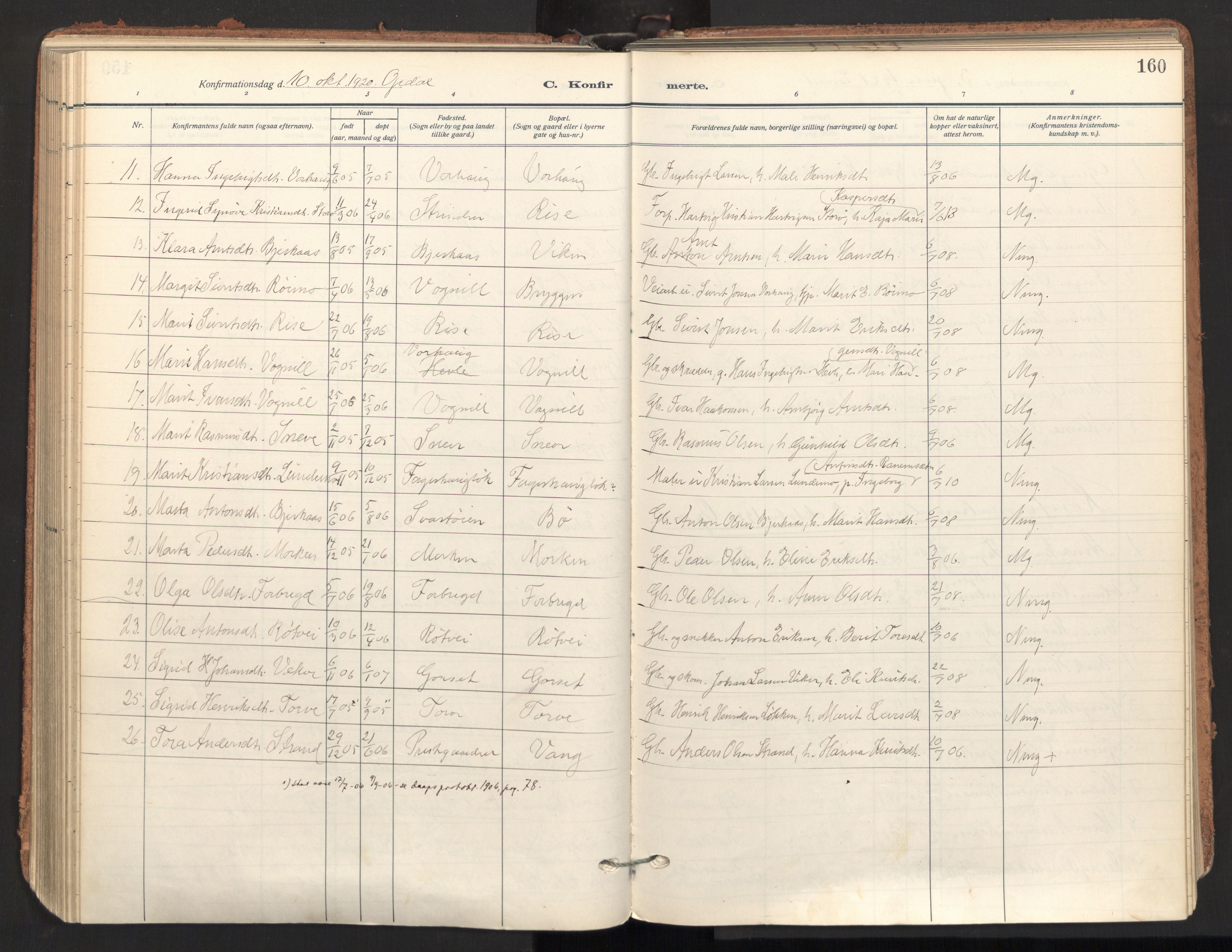 Ministerialprotokoller, klokkerbøker og fødselsregistre - Sør-Trøndelag, AV/SAT-A-1456/678/L0909: Parish register (official) no. 678A17, 1912-1930, p. 160