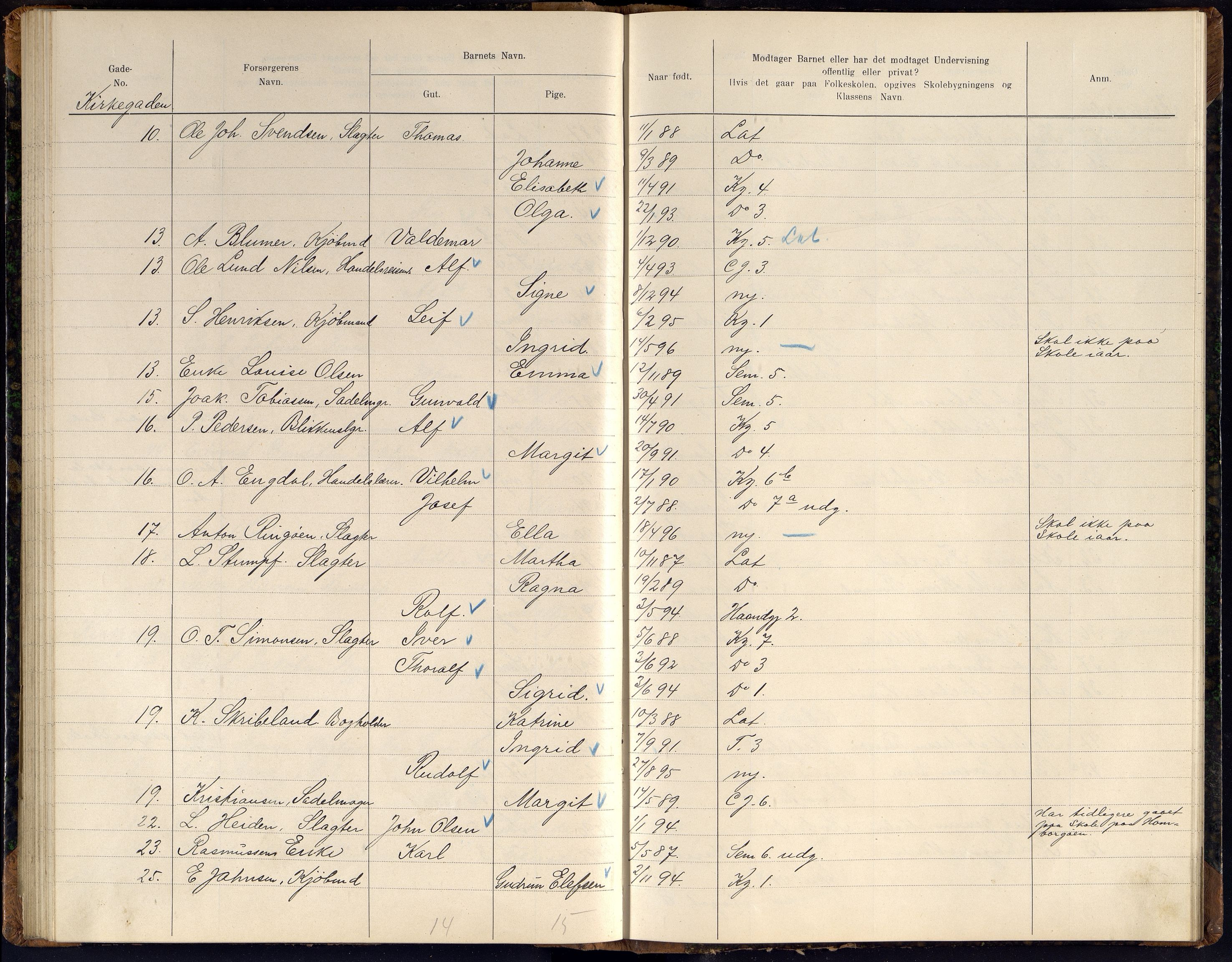 Kristiansand By - Skolekommisjonen/ -Styret, ARKSOR/1001KG510/J/Jb/L0011: Barnetelling, 1902, p. 135-136