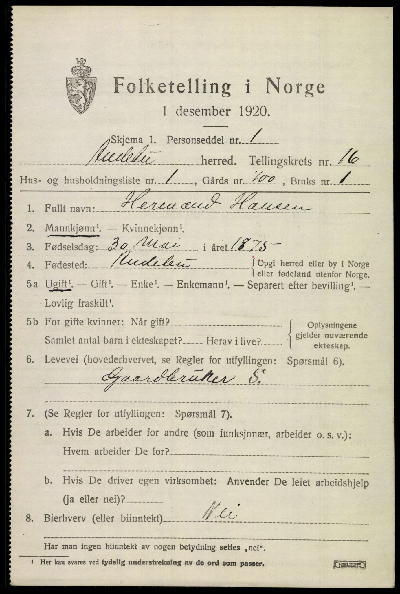 SAKO, 1920 census for Andebu, 1920, p. 5498