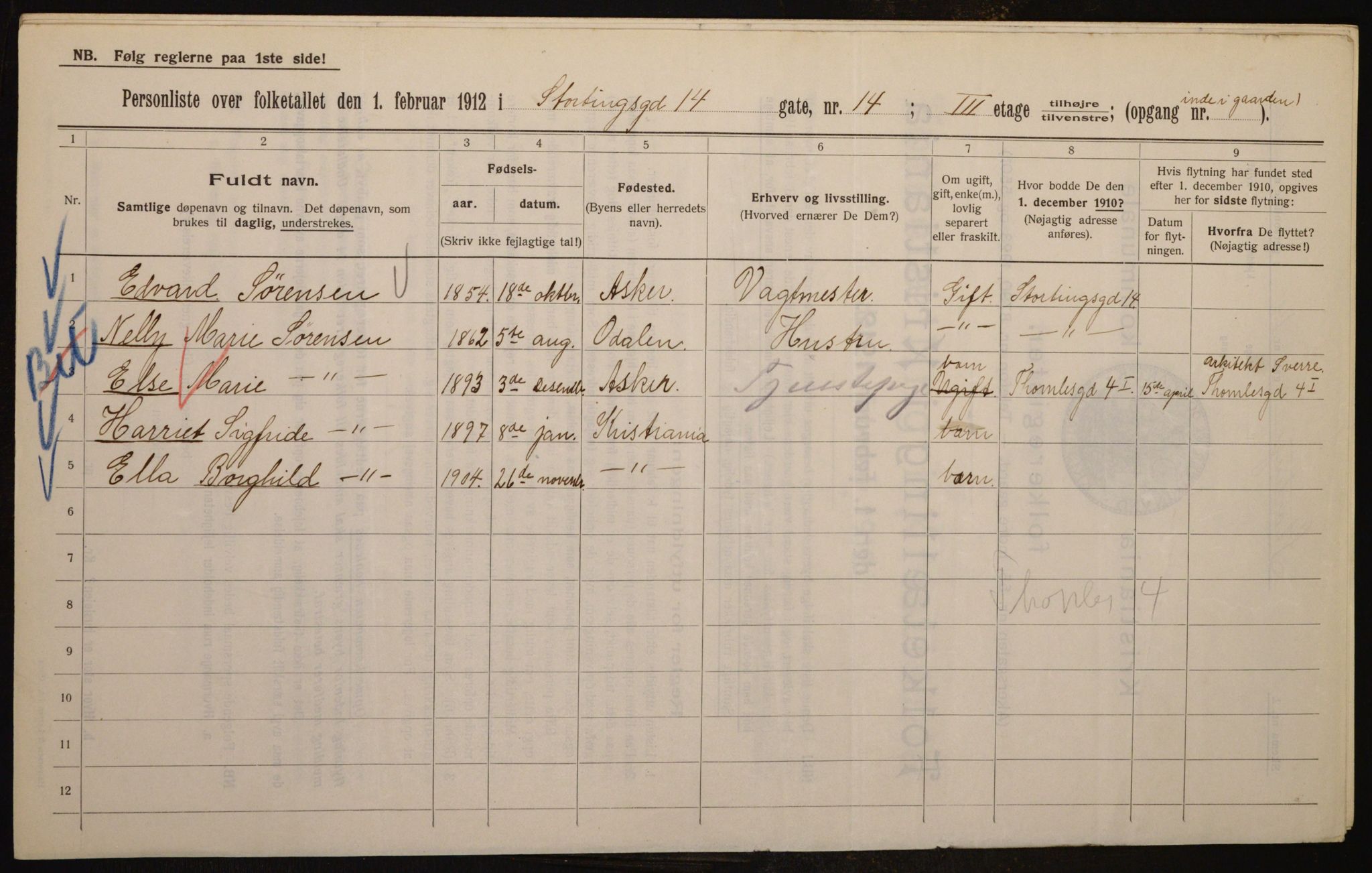 OBA, Municipal Census 1912 for Kristiania, 1912, p. 103611