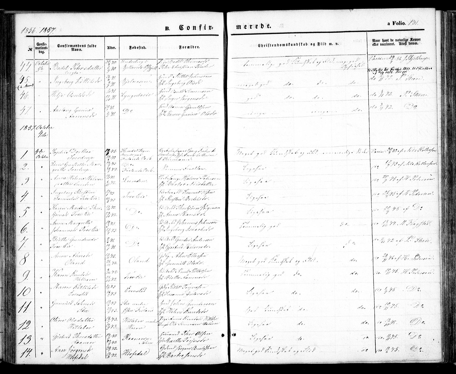 Froland sokneprestkontor, SAK/1111-0013/F/Fa/L0002: Parish register (official) no. A 2, 1845-1863, p. 131