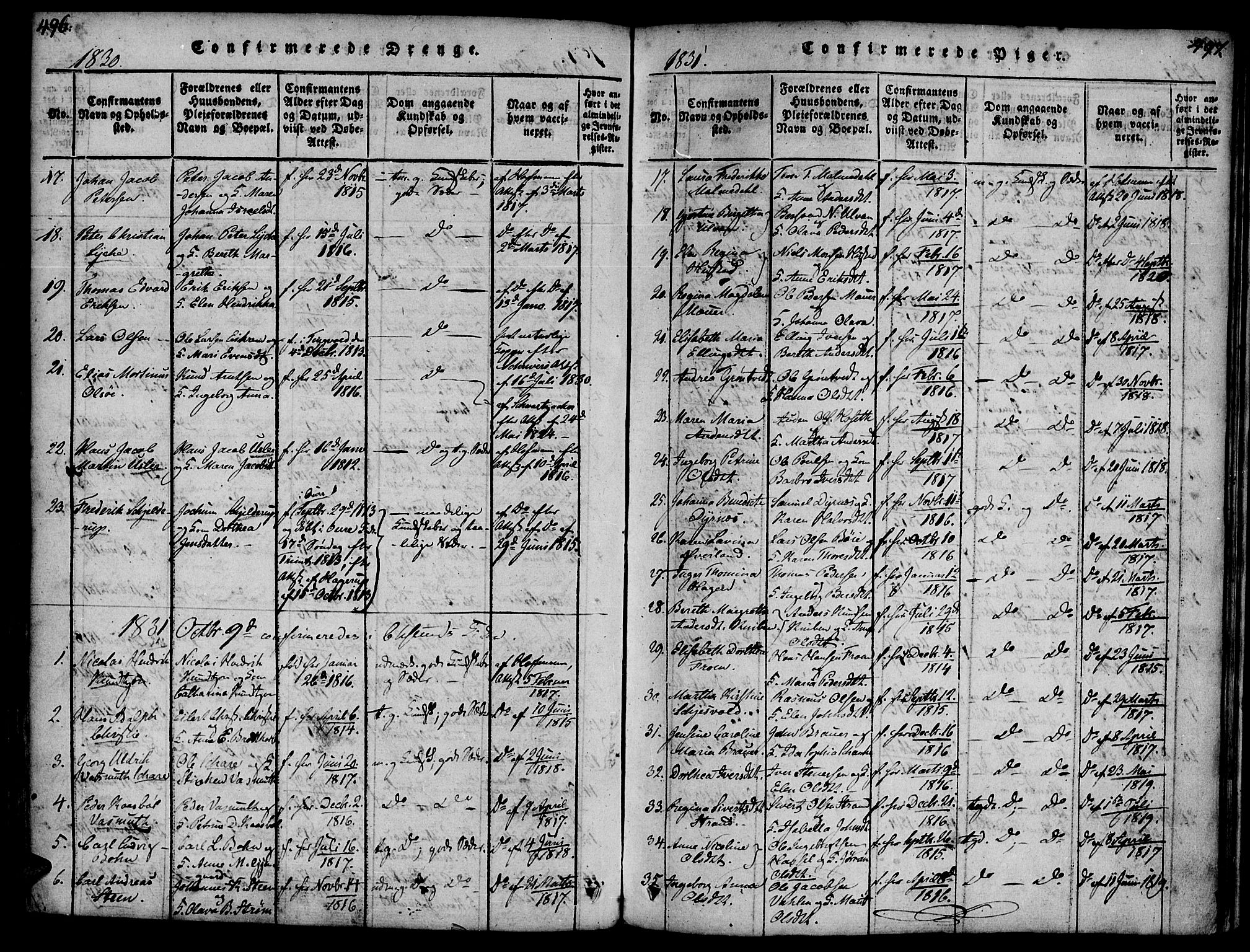 Ministerialprotokoller, klokkerbøker og fødselsregistre - Møre og Romsdal, AV/SAT-A-1454/572/L0842: Parish register (official) no. 572A05, 1819-1832, p. 496-497