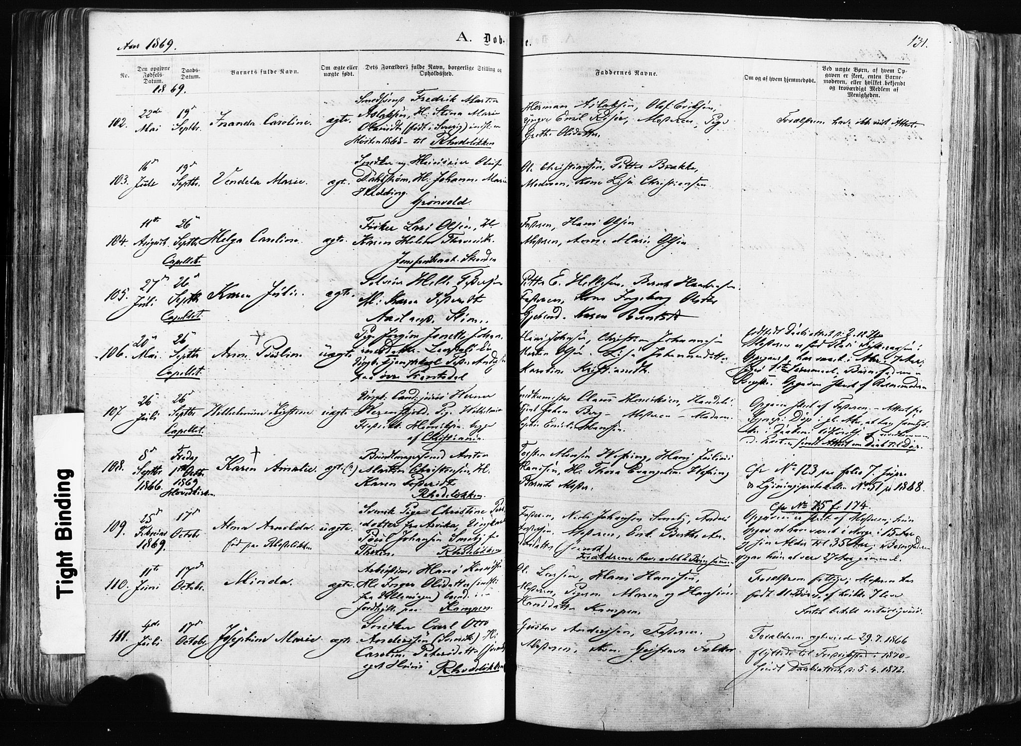 Østre Aker prestekontor Kirkebøker, SAO/A-10840/F/Fa/L0003: Parish register (official) no. I 3, 1869-1875, p. 131