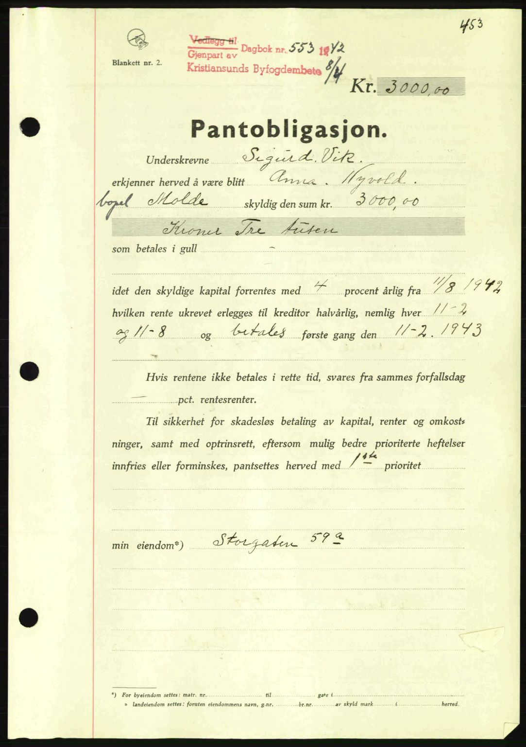 Kristiansund byfogd, AV/SAT-A-4587/A/27: Mortgage book no. 35, 1941-1942, Diary no: : 553/1942