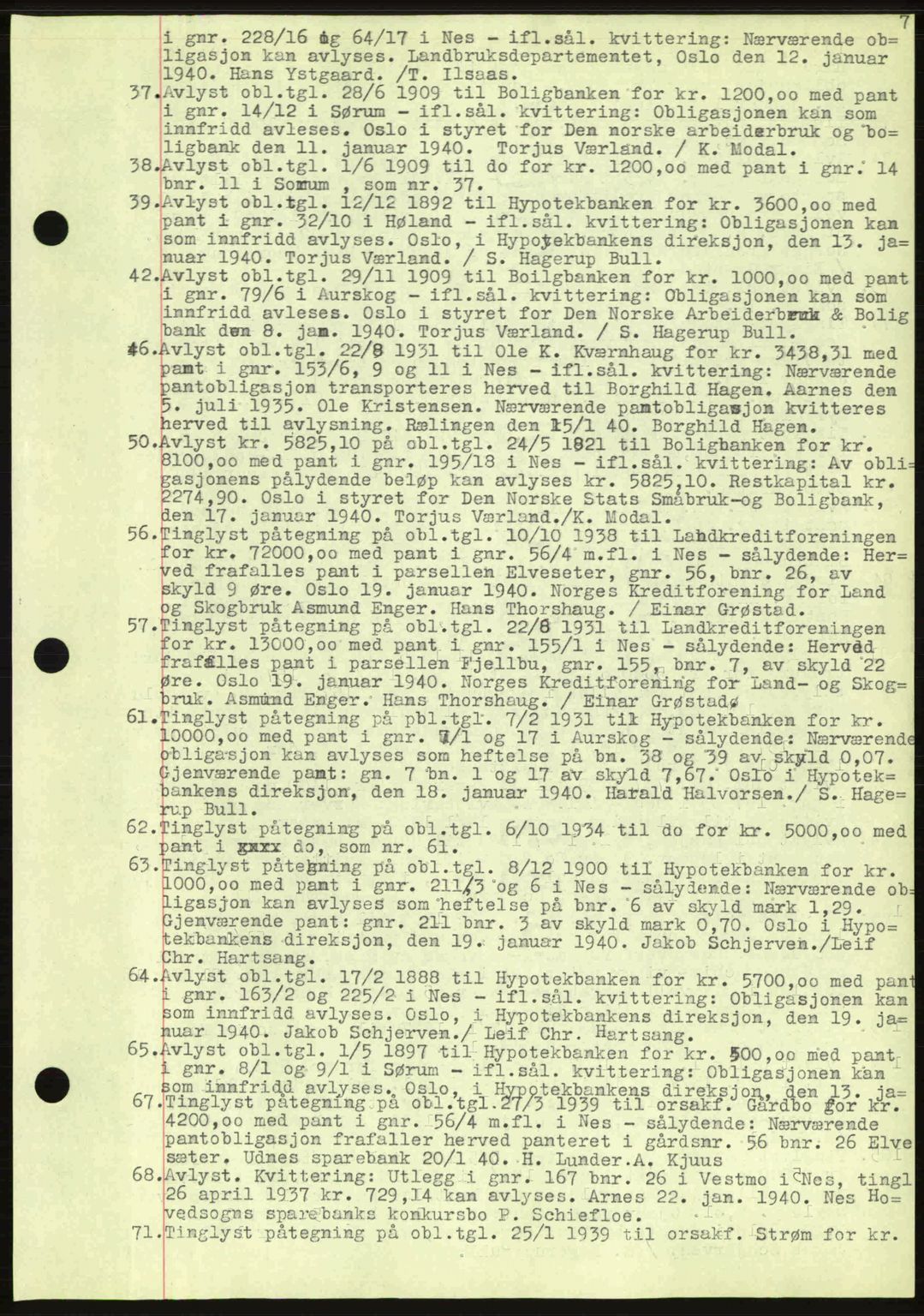 Nes tingrett, SAO/A-10548/G/Gb/Gbb/L0010: Mortgage book no. 54, 1939-1940, Diary no: : 37/1940