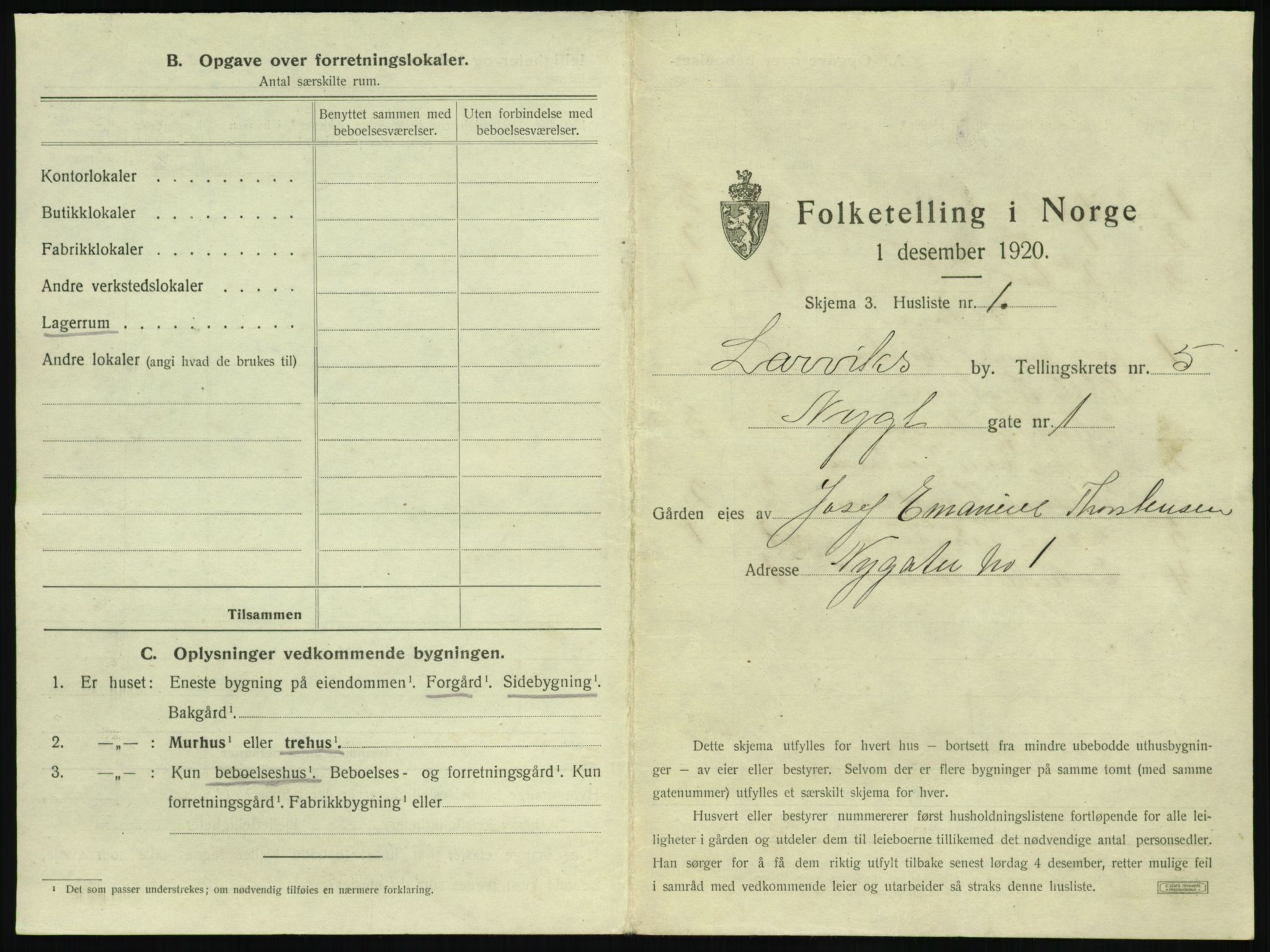 SAKO, 1920 census for Larvik, 1920, p. 1048