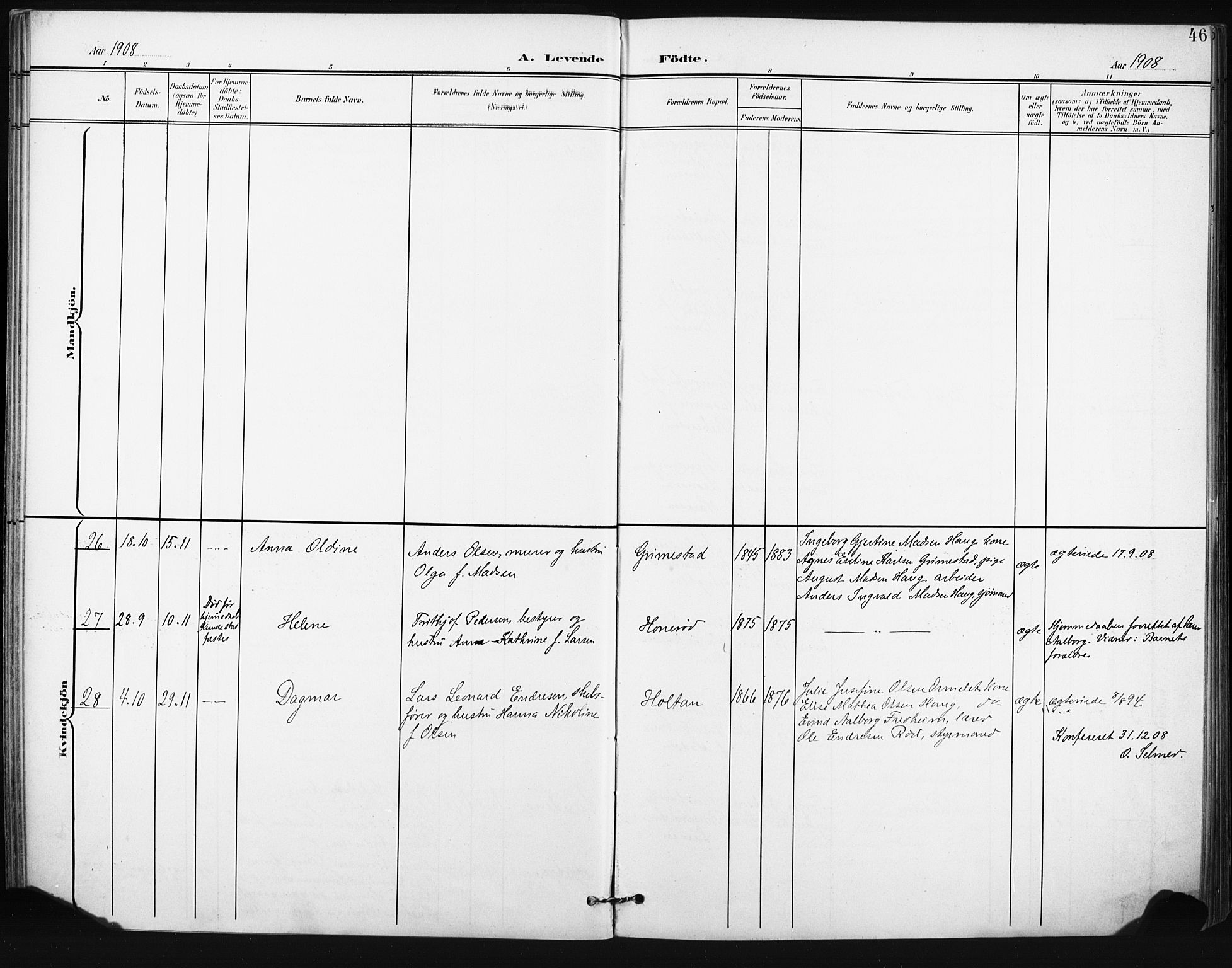 Tjøme kirkebøker, AV/SAKO-A-328/F/Fa/L0005: Parish register (official) no. I 5, 1901-1909, p. 46