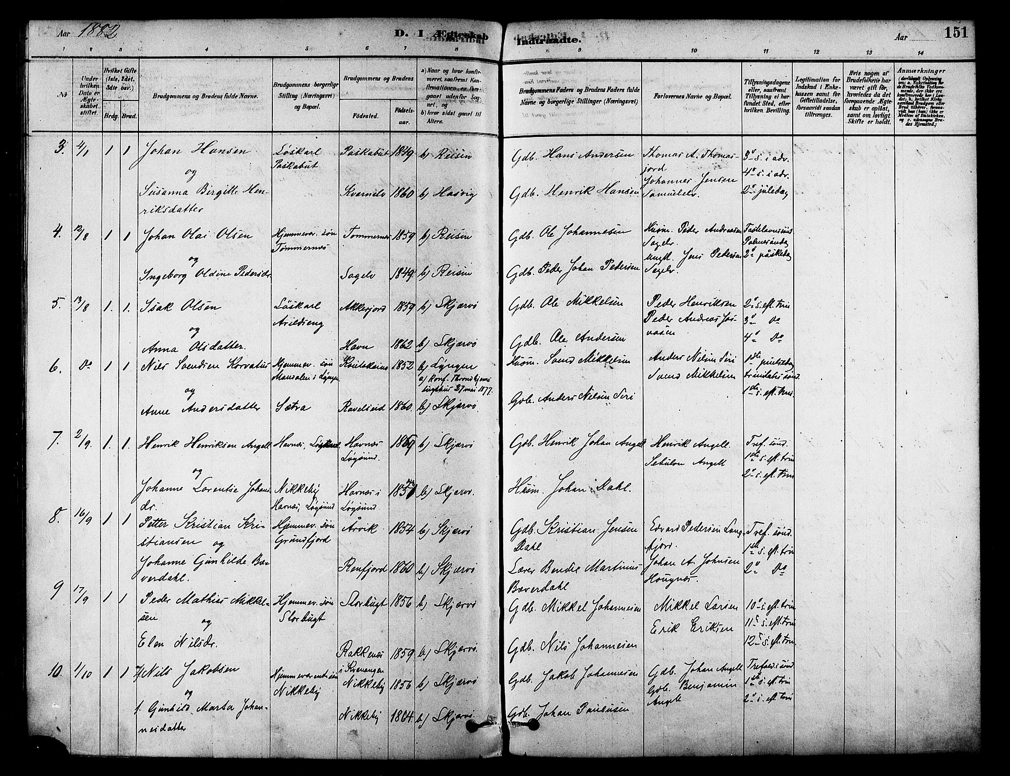 Skjervøy sokneprestkontor, SATØ/S-1300/H/Ha/Haa/L0009kirke: Parish register (official) no. 9, 1878-1887, p. 151