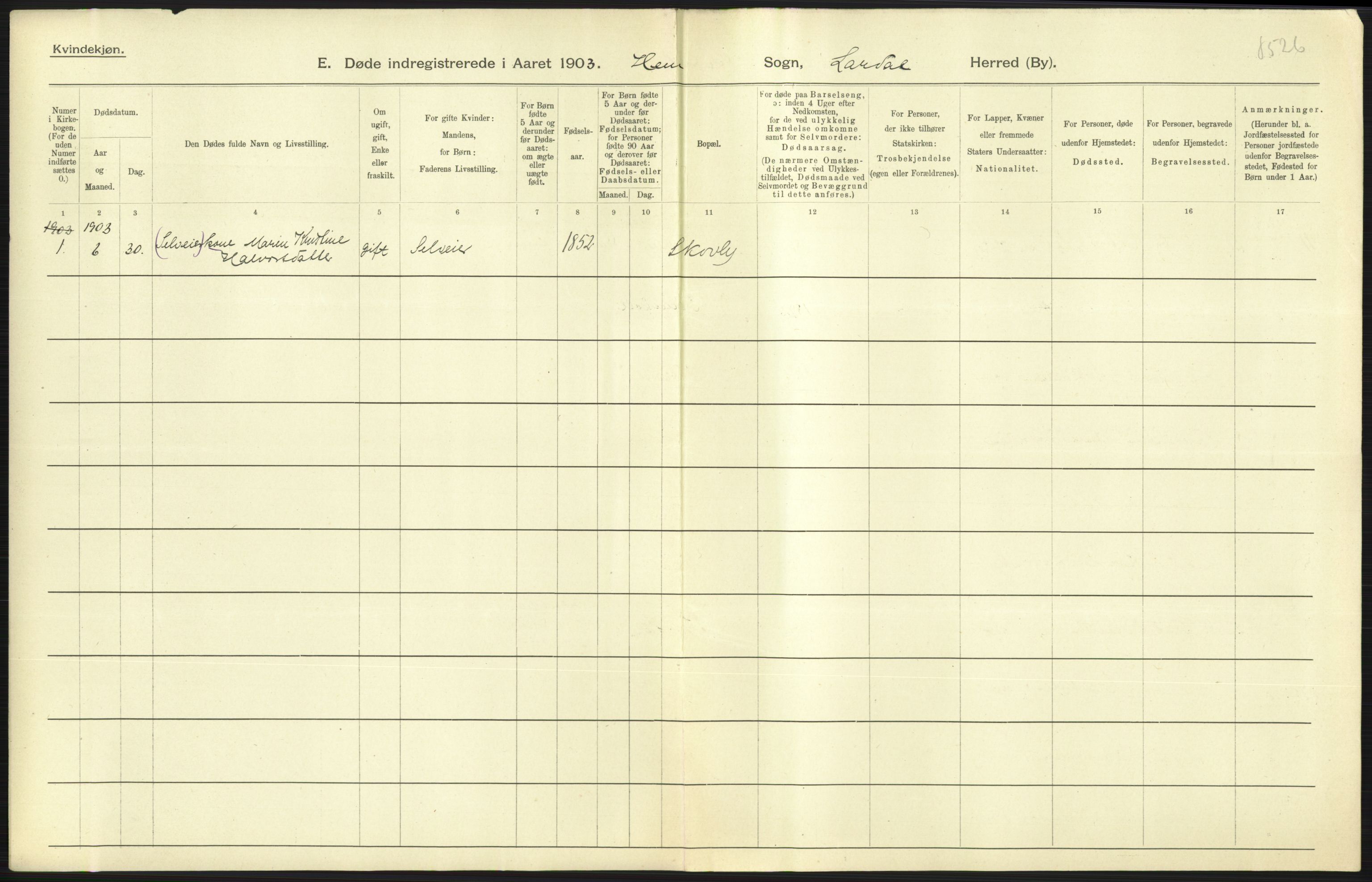 Statistisk sentralbyrå, Sosiodemografiske emner, Befolkning, AV/RA-S-2228/D/Df/Dfa/Dfaa/L0011: Lister og Mandal amt: Fødte, gifte, døde, 1903, p. 507