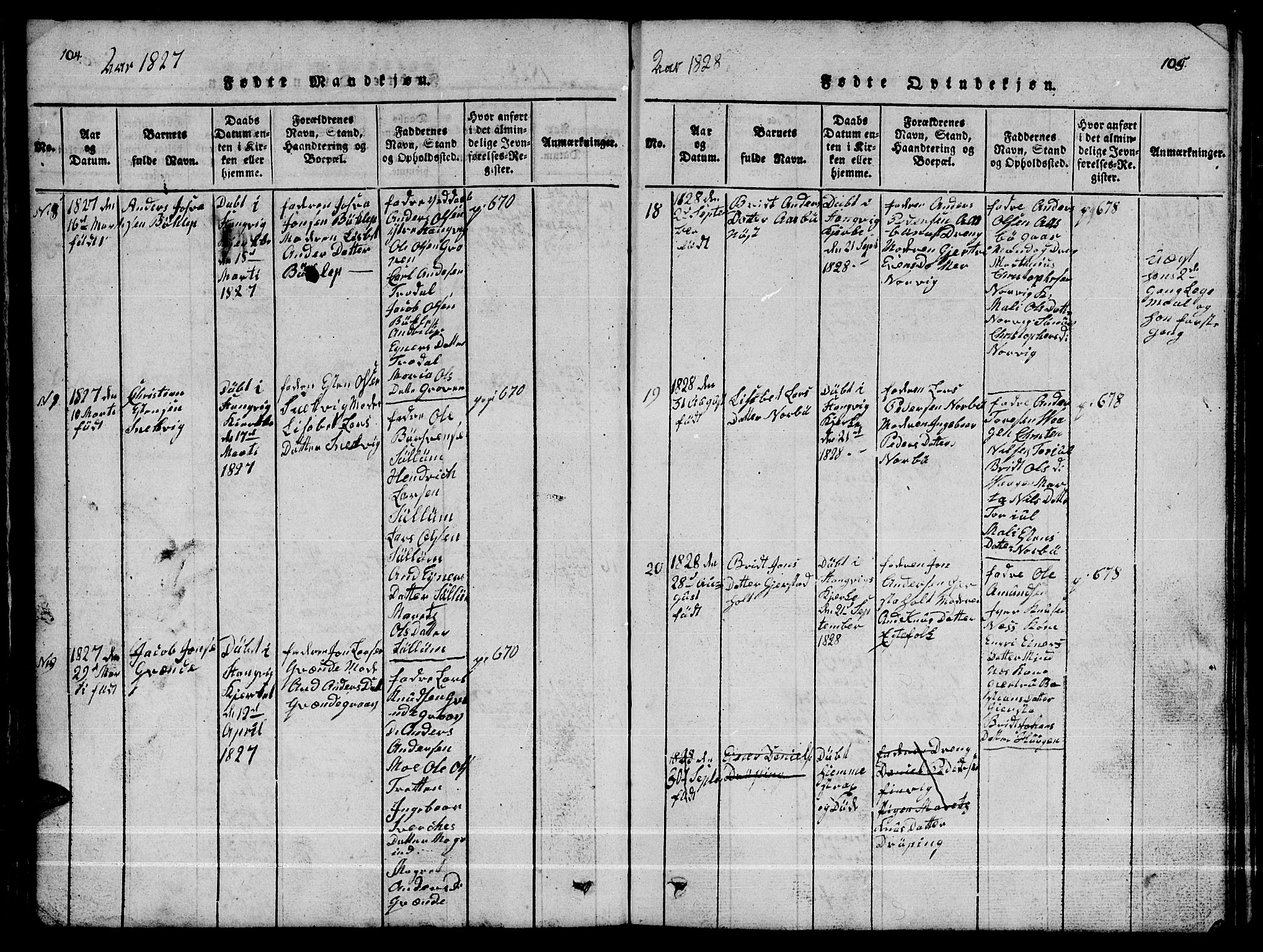 Ministerialprotokoller, klokkerbøker og fødselsregistre - Møre og Romsdal, AV/SAT-A-1454/592/L1031: Parish register (copy) no. 592C01, 1820-1833, p. 104-105