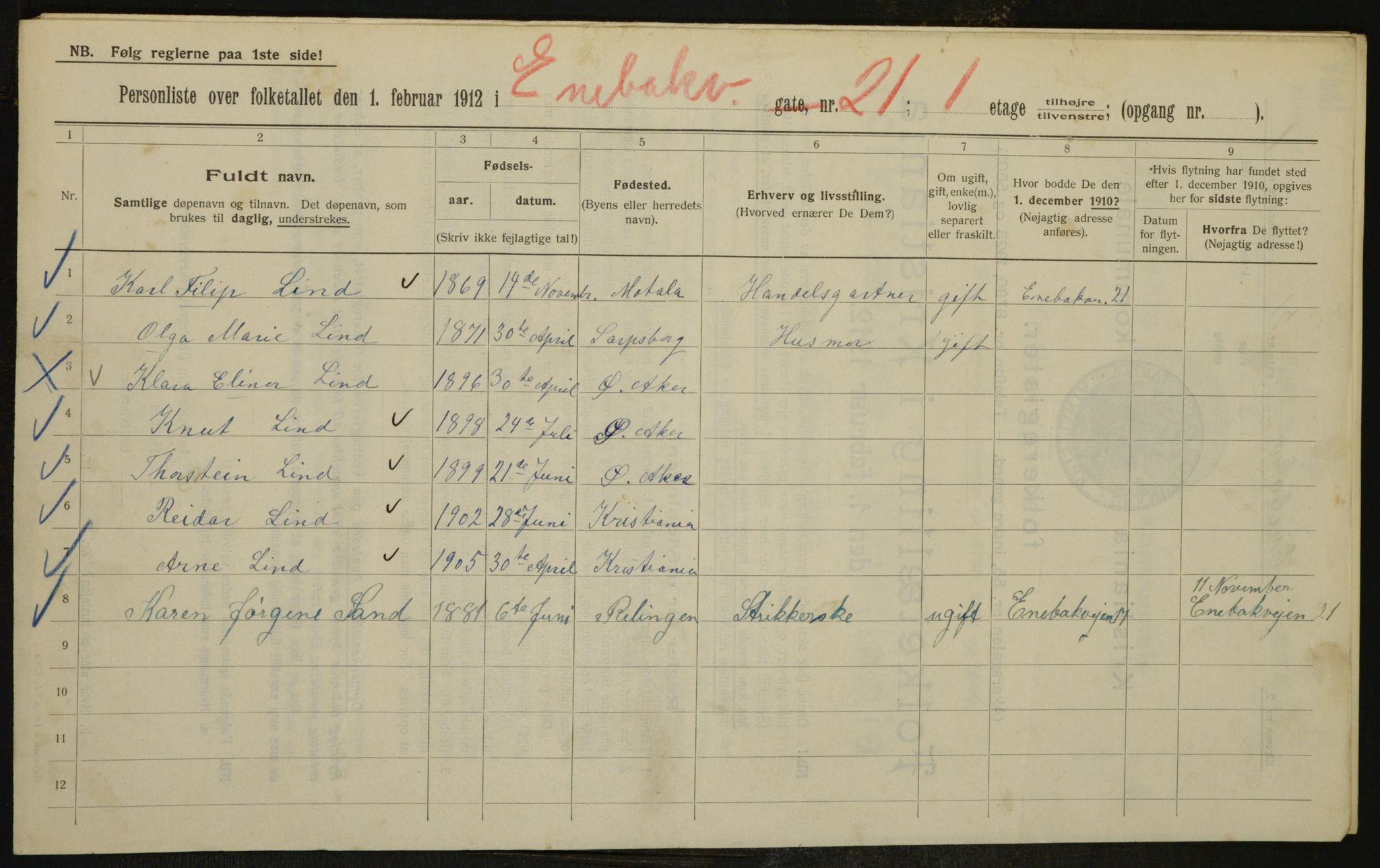 OBA, Municipal Census 1912 for Kristiania, 1912, p. 21106