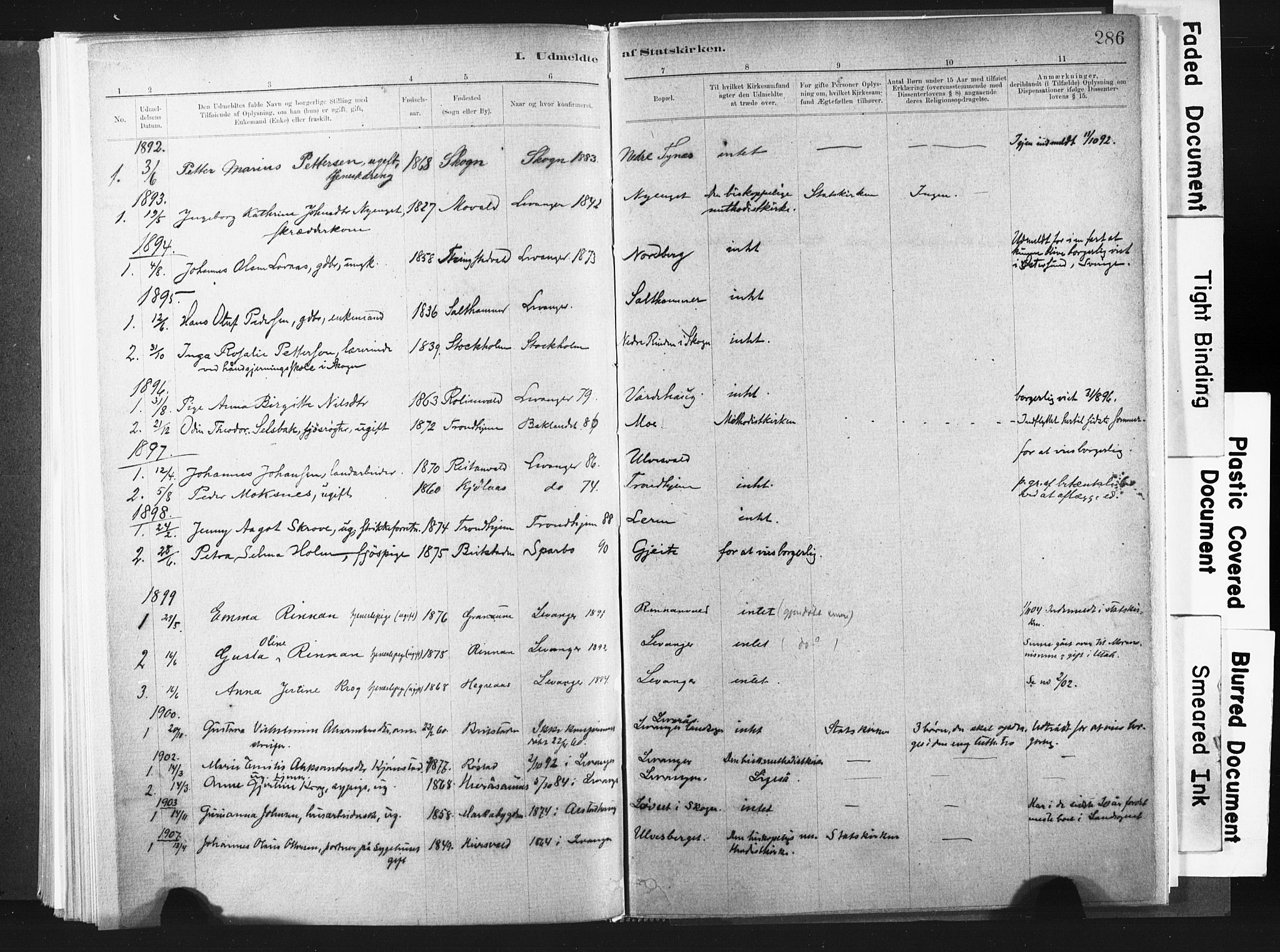 Ministerialprotokoller, klokkerbøker og fødselsregistre - Nord-Trøndelag, SAT/A-1458/721/L0207: Parish register (official) no. 721A02, 1880-1911, p. 286