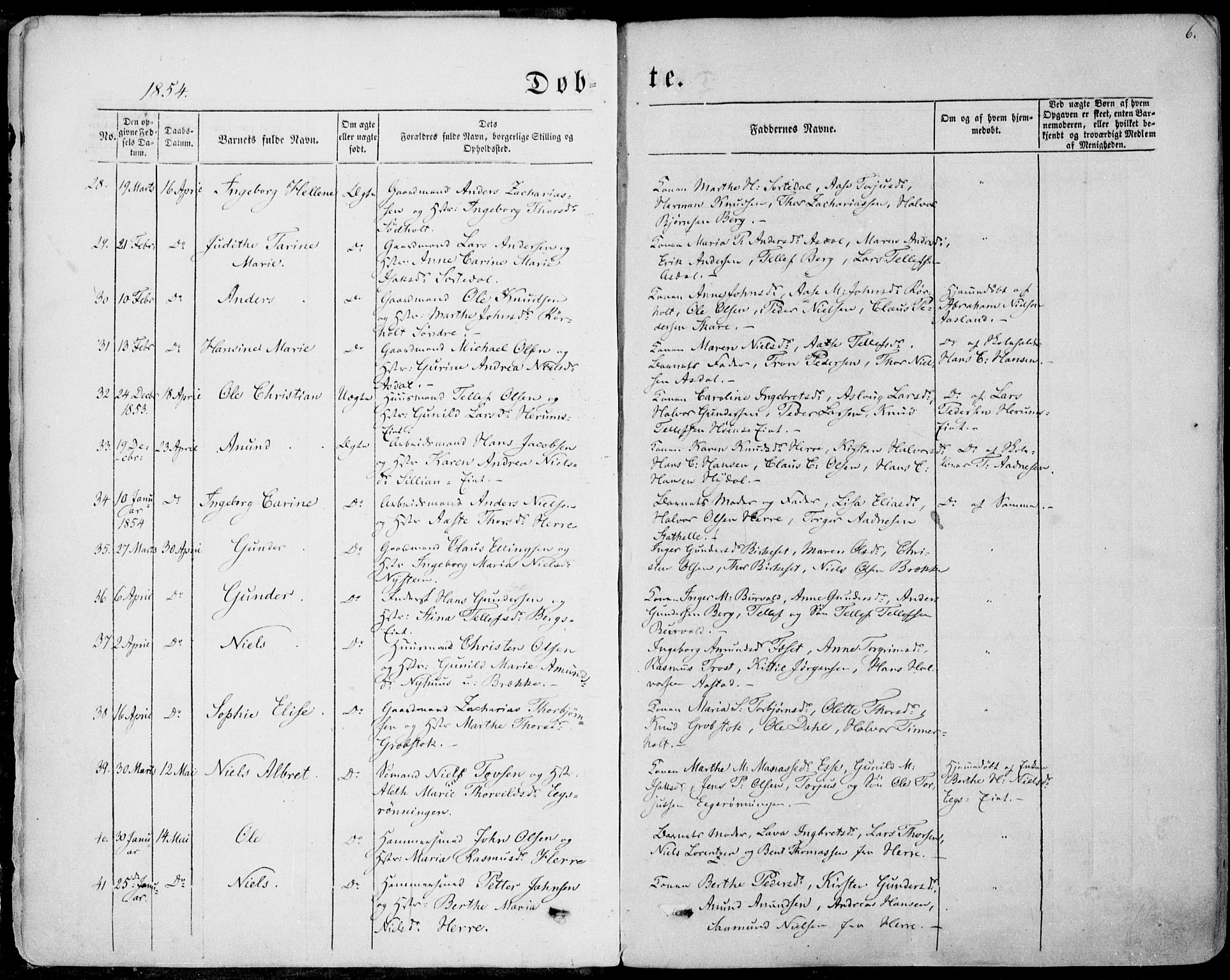 Bamble kirkebøker, AV/SAKO-A-253/F/Fa/L0005: Parish register (official) no. I 5, 1854-1869, p. 6