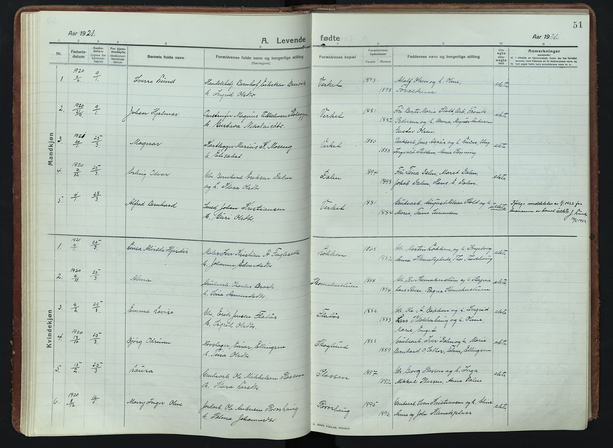 Alvdal prestekontor, AV/SAH-PREST-060/H/Ha/Haa/L0005: Parish register (official) no. 5, 1913-1930, p. 51