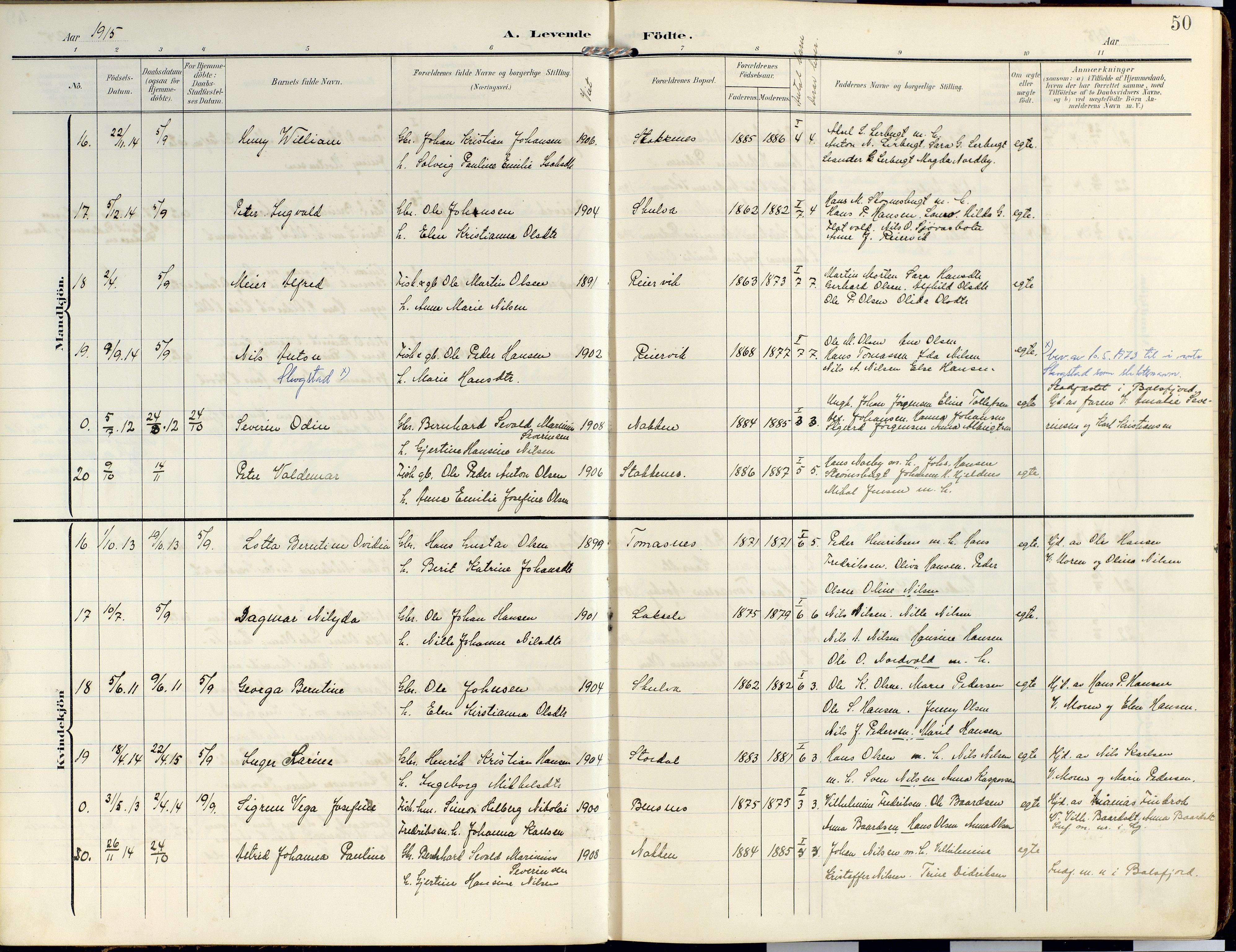 Lyngen sokneprestembete, SATØ/S-1289/H/He/Hea/L0014kirke: Parish register (official) no. 14, 1905-1920, p. 50