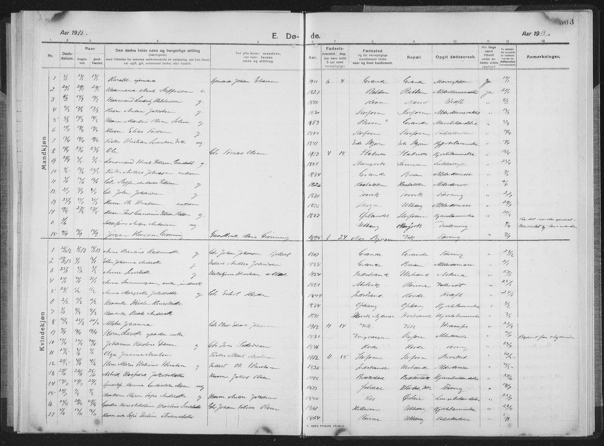 Ministerialprotokoller, klokkerbøker og fødselsregistre - Sør-Trøndelag, AV/SAT-A-1456/659/L0747: Parish register (copy) no. 659C04, 1913-1938, p. 303