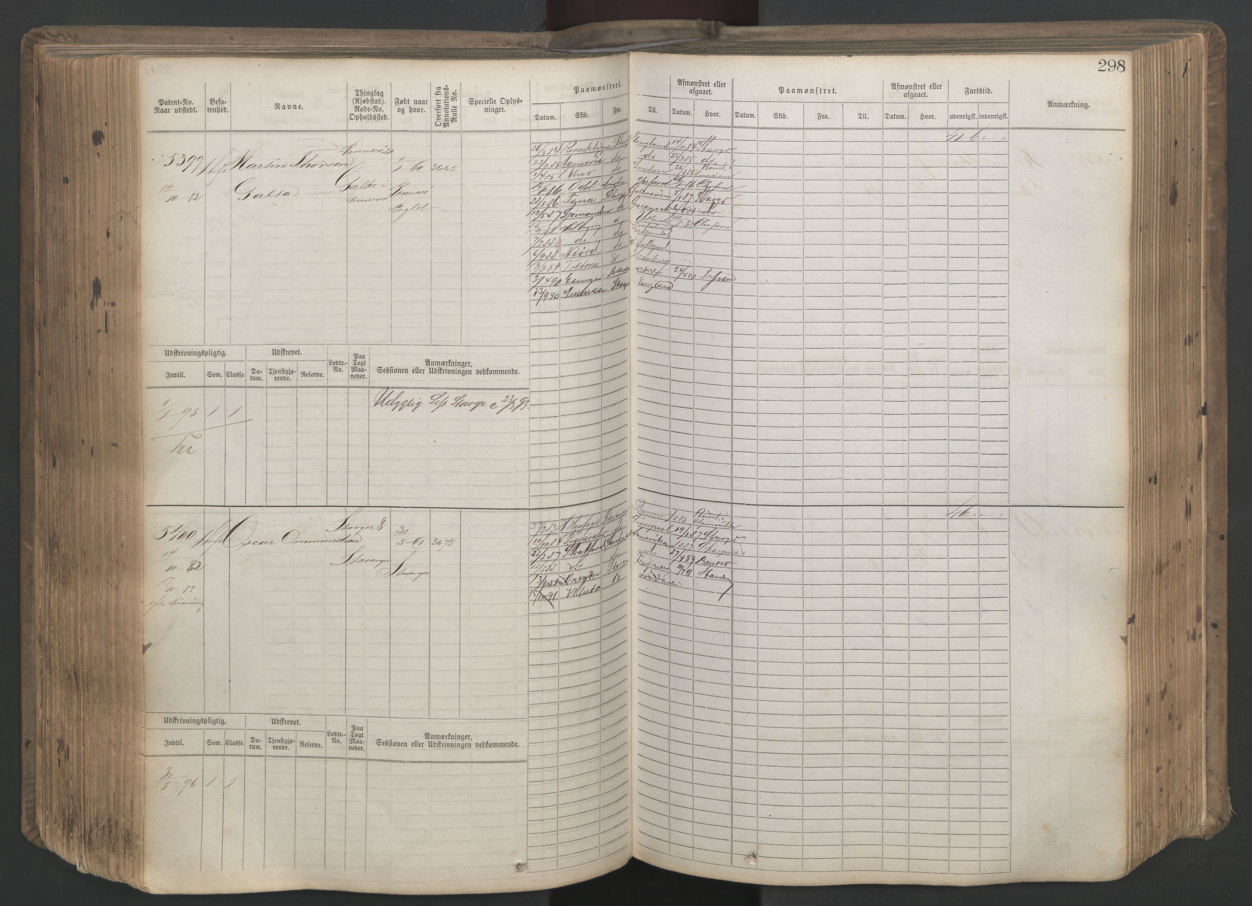 Stavanger sjømannskontor, SAST/A-102006/F/Fb/Fbb/L0020: Sjøfartshovedrulle patnentnr. 4803-6004 (dublett), 1879, p. 303