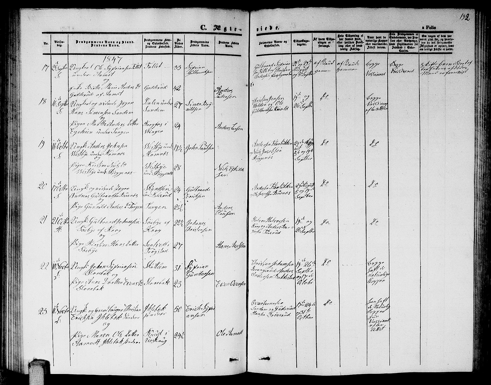 Høland prestekontor Kirkebøker, AV/SAO-A-10346a/G/Ga/L0003: Parish register (copy) no. I 3, 1846-1853, p. 192