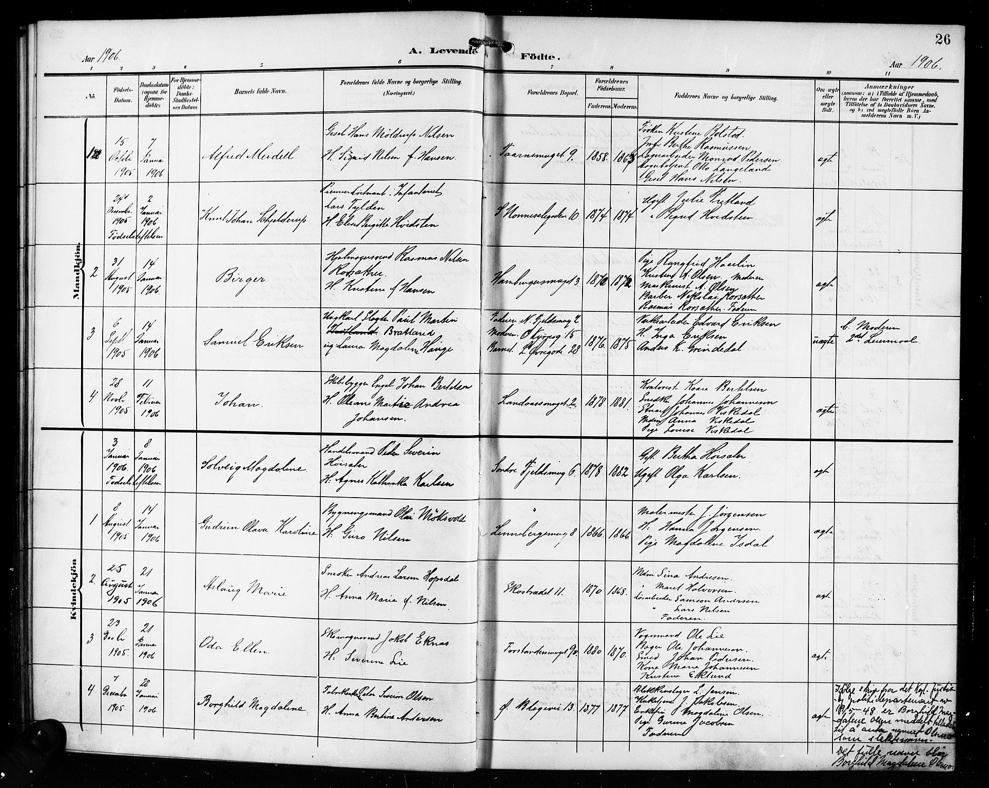 Korskirken sokneprestembete, SAB/A-76101/H/Hab: Parish register (copy) no. B 11, 1905-1916, p. 26