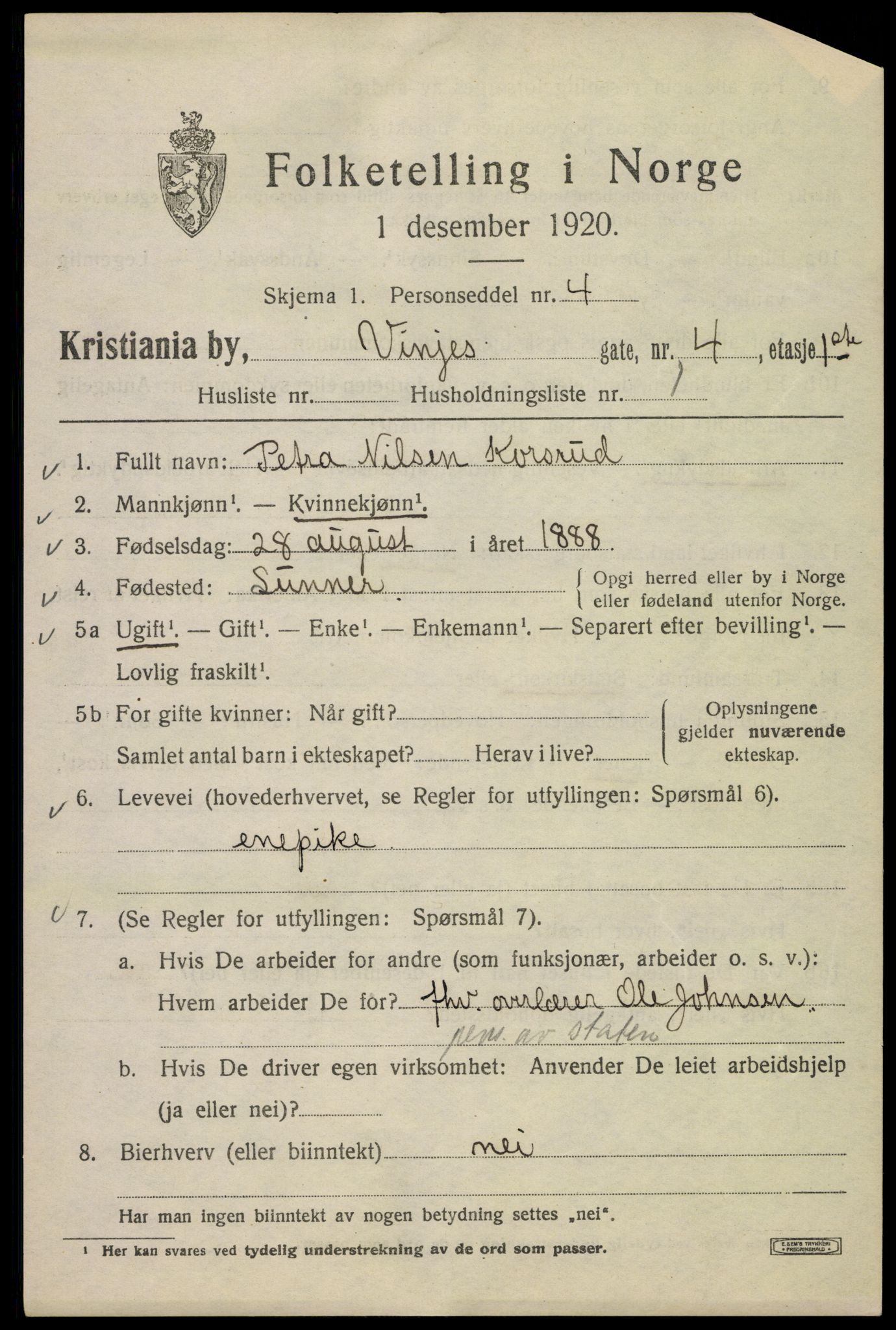 SAO, 1920 census for Kristiania, 1920, p. 636797