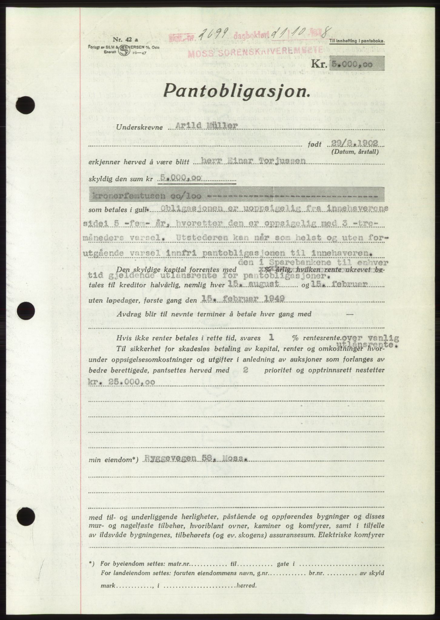 Moss sorenskriveri, AV/SAO-A-10168: Mortgage book no. B20, 1948-1948, Diary no: : 2699/1948