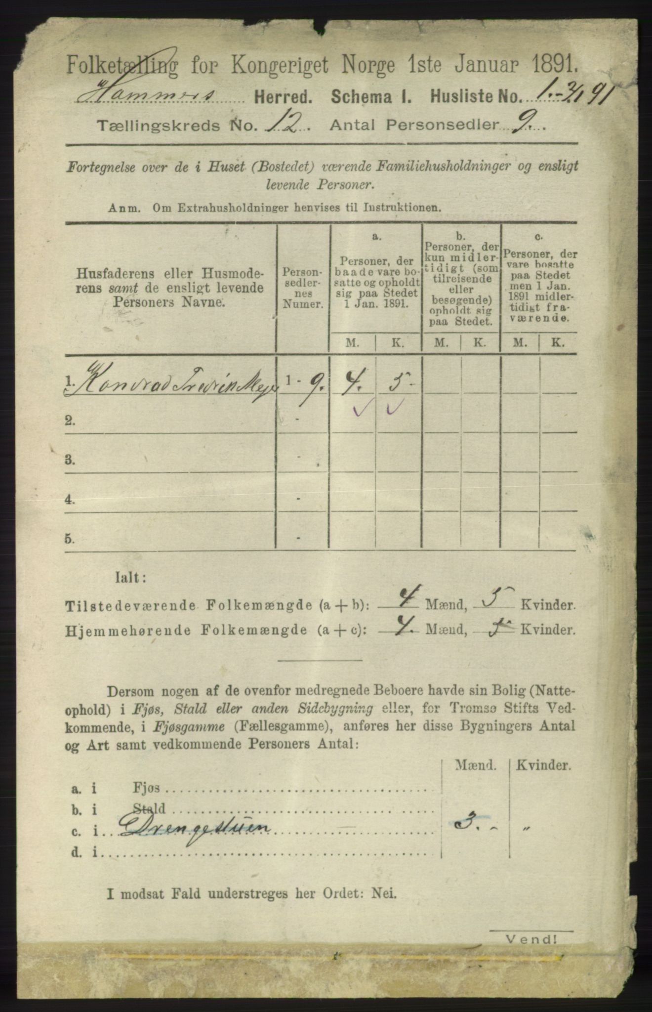 RA, 1891 census for 1254 Hamre, 1891, p. 3409
