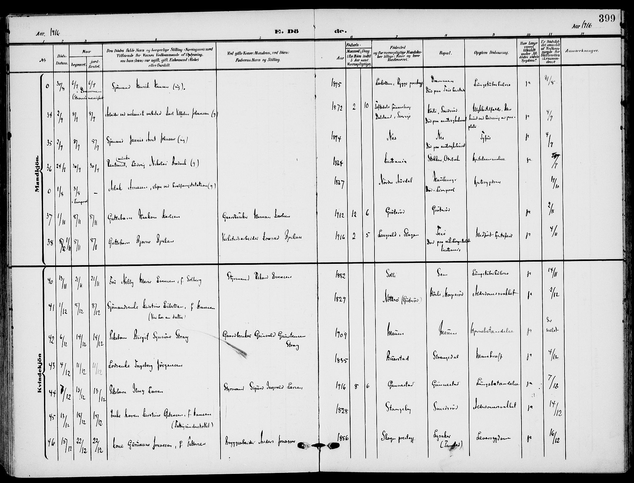 Nøtterøy kirkebøker, AV/SAKO-A-354/F/Fa/L0010: Parish register (official) no. I 10, 1908-1919, p. 399