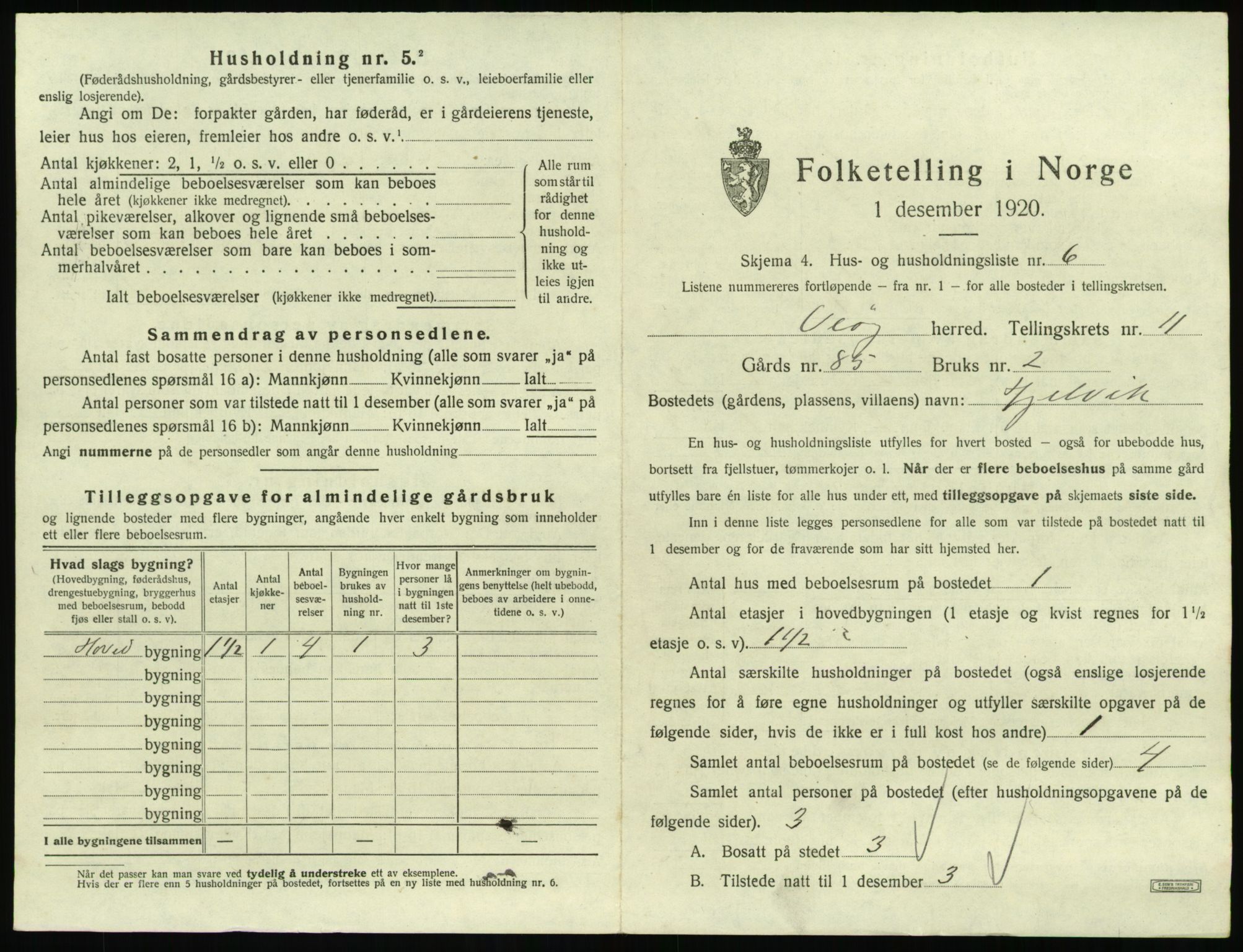 SAT, 1920 census for Veøy, 1920, p. 889