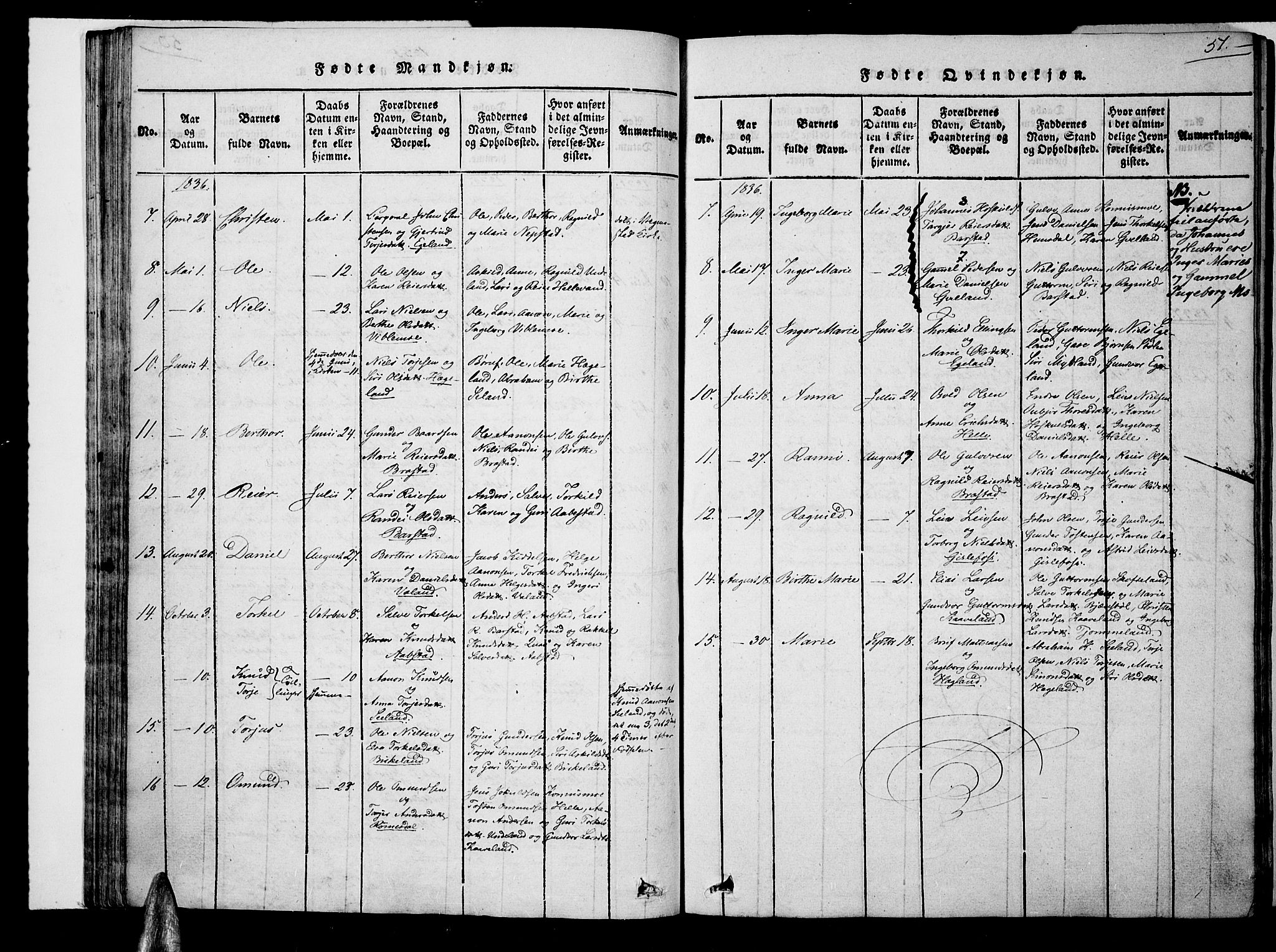 Nord-Audnedal sokneprestkontor, AV/SAK-1111-0032/F/Fa/Faa/L0001: Parish register (official) no. A 1, 1815-1856, p. 51