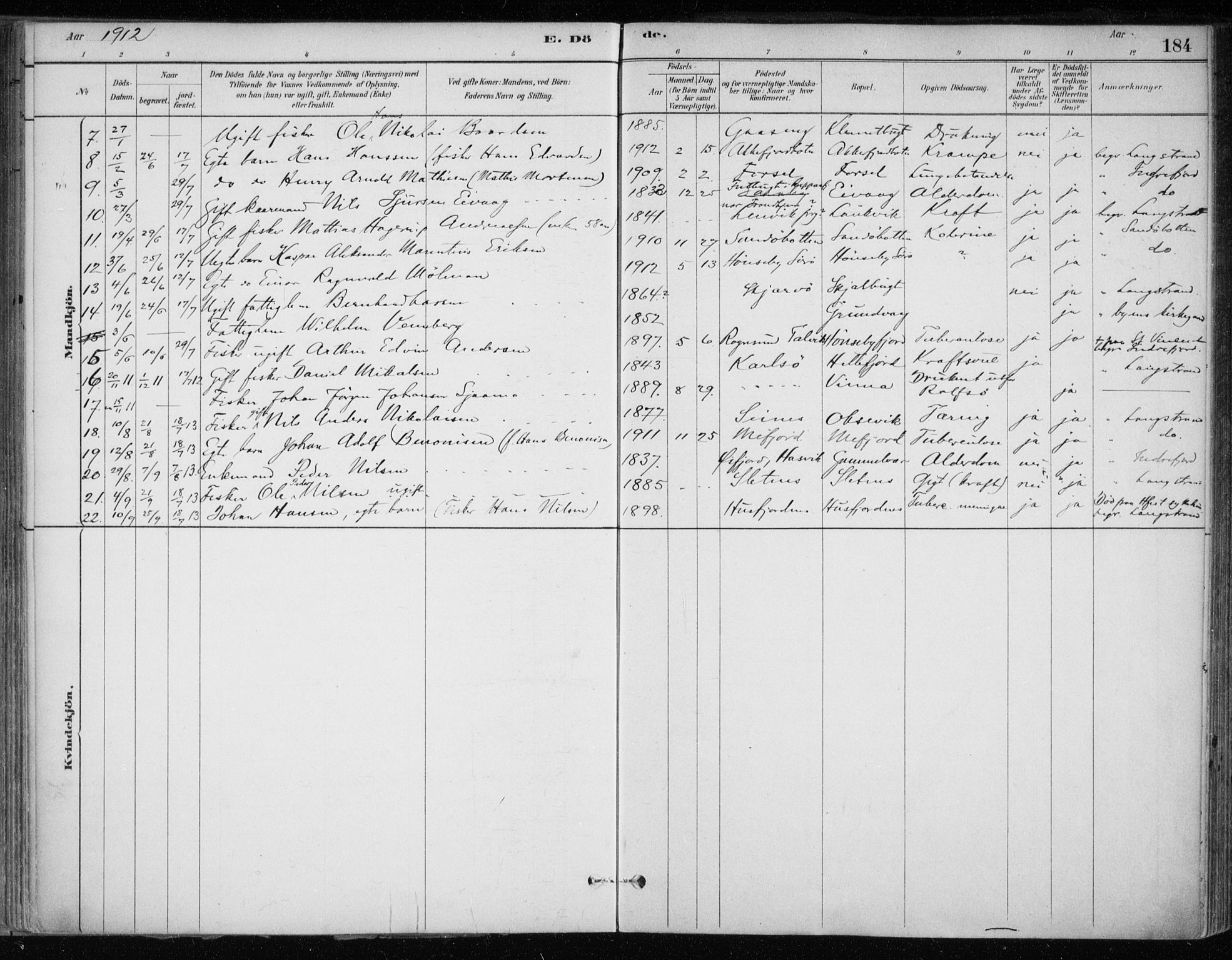 Hammerfest sokneprestkontor, SATØ/S-1347/H/Ha/L0013.kirke: Parish register (official) no. 13, 1898-1917, p. 184