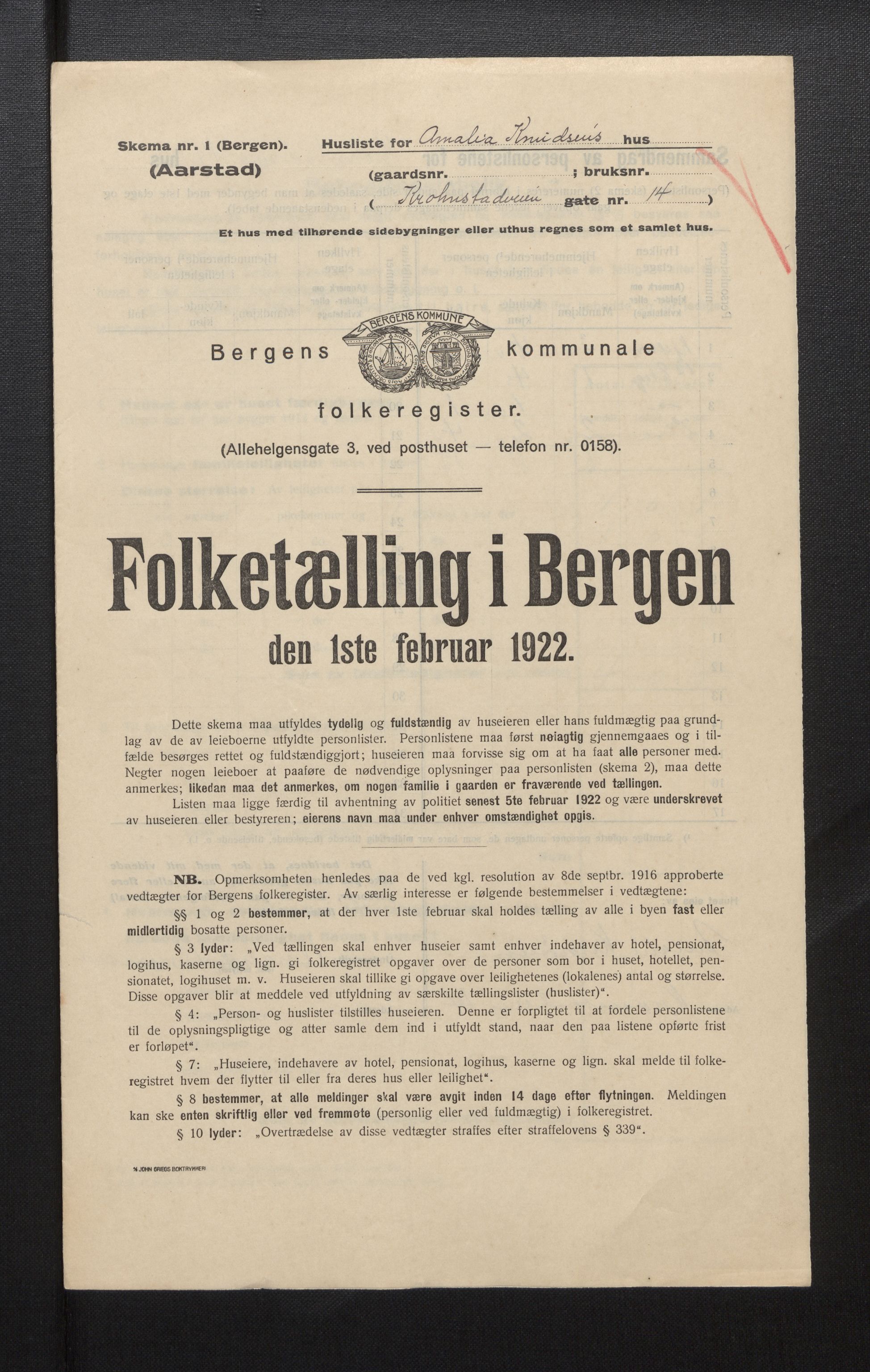 SAB, Municipal Census 1922 for Bergen, 1922, p. 54797