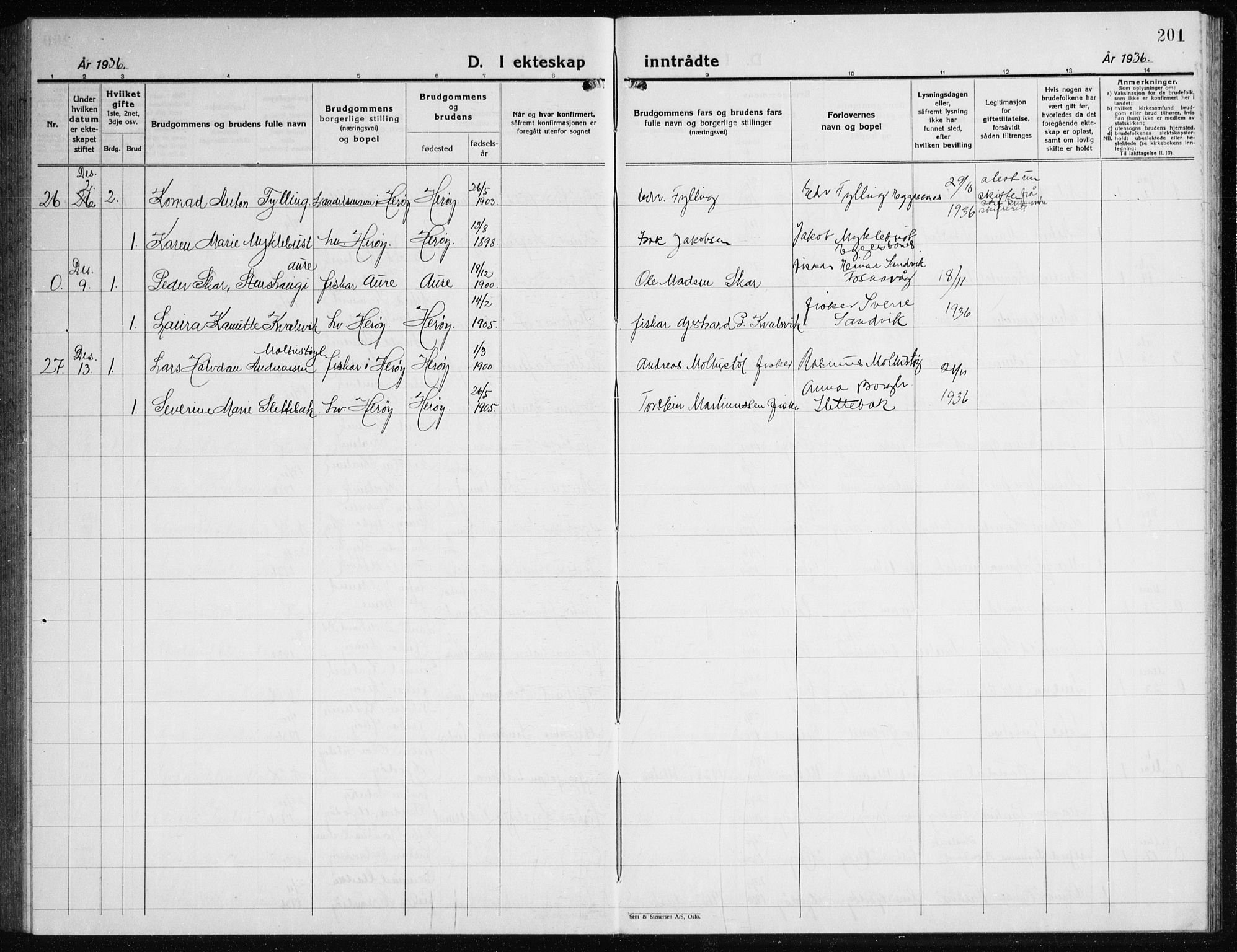 Ministerialprotokoller, klokkerbøker og fødselsregistre - Møre og Romsdal, AV/SAT-A-1454/507/L0085: Parish register (copy) no. 507C08, 1933-1944, p. 201