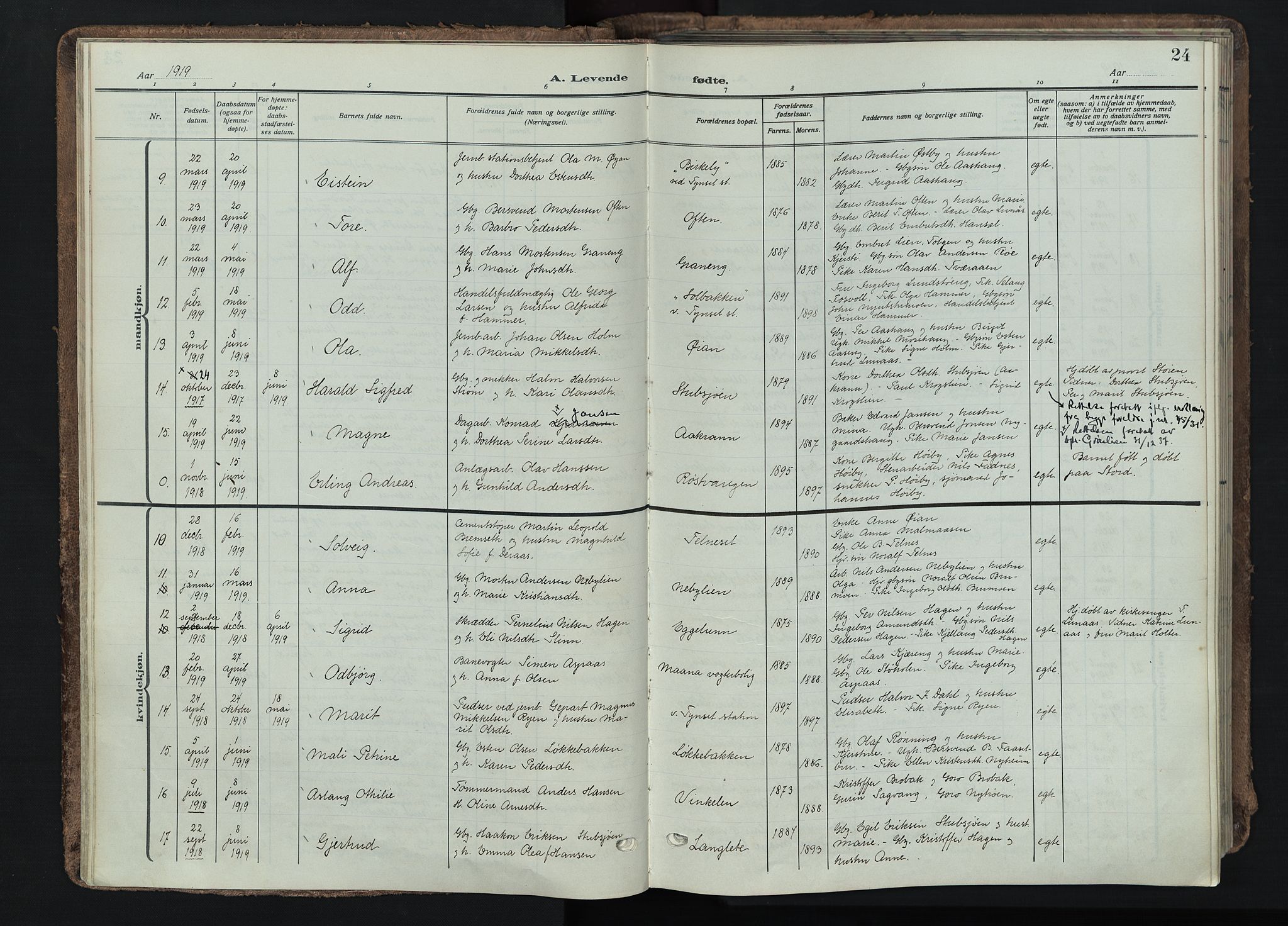 Tynset prestekontor, AV/SAH-PREST-058/H/Ha/Haa/L0026: Parish register (official) no. 26, 1915-1929, p. 24