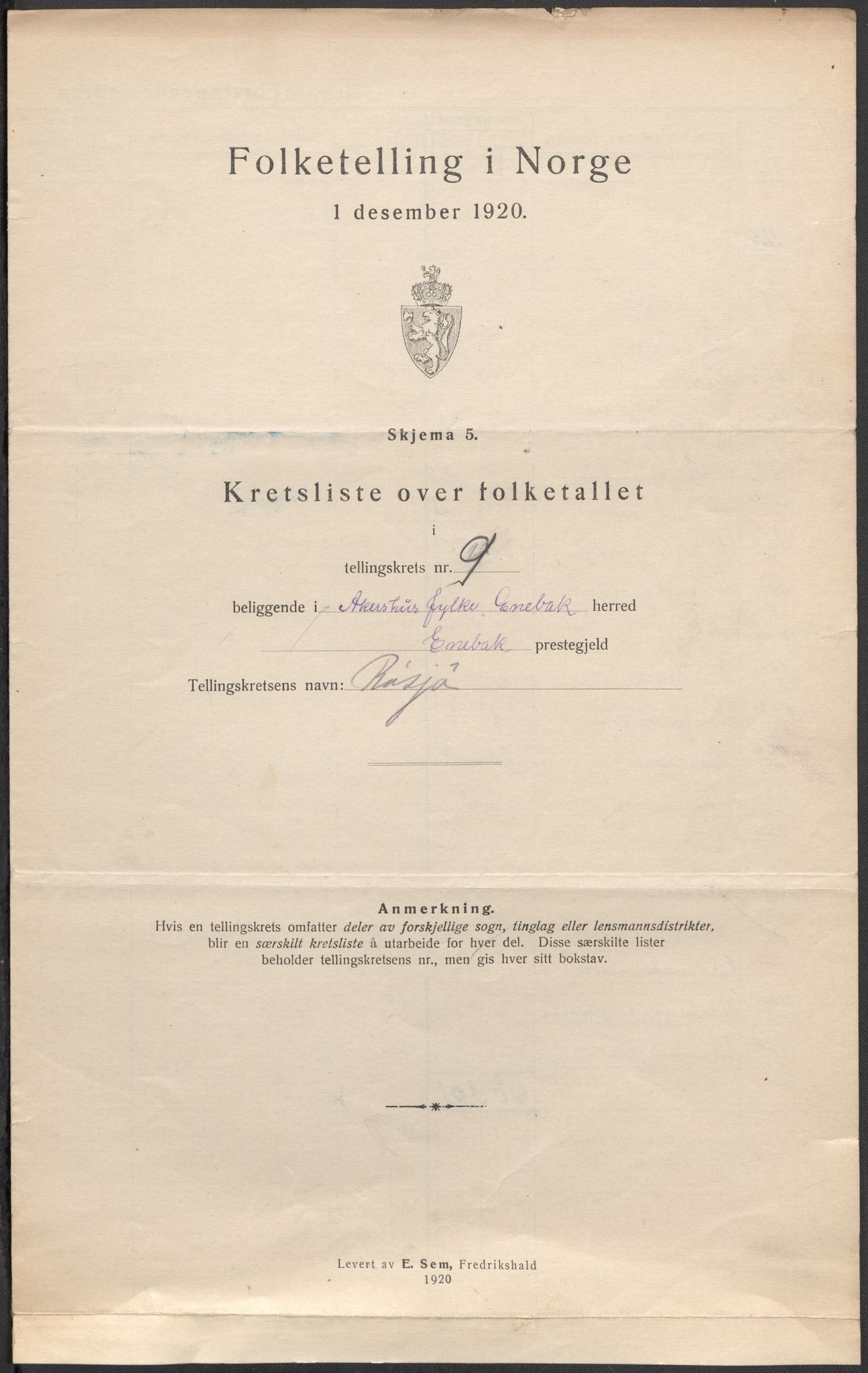 SAO, 1920 census for Enebakk, 1920, p. 35