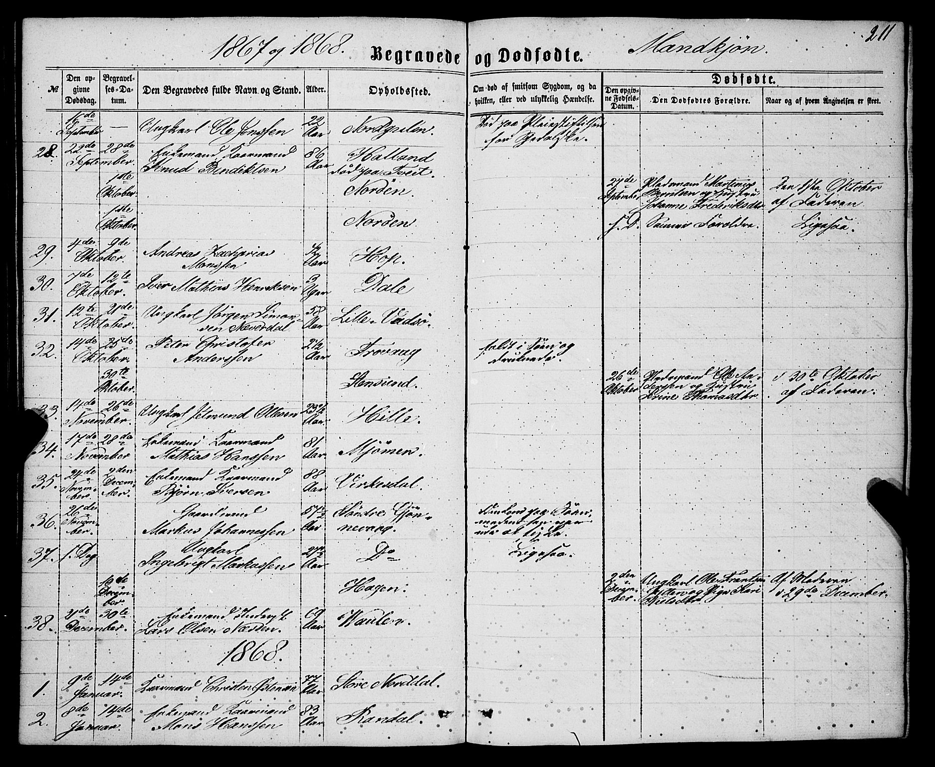 Gulen sokneprestembete, AV/SAB-A-80201/H/Haa/Haaa/L0022: Parish register (official) no. A 22, 1859-1869, p. 211