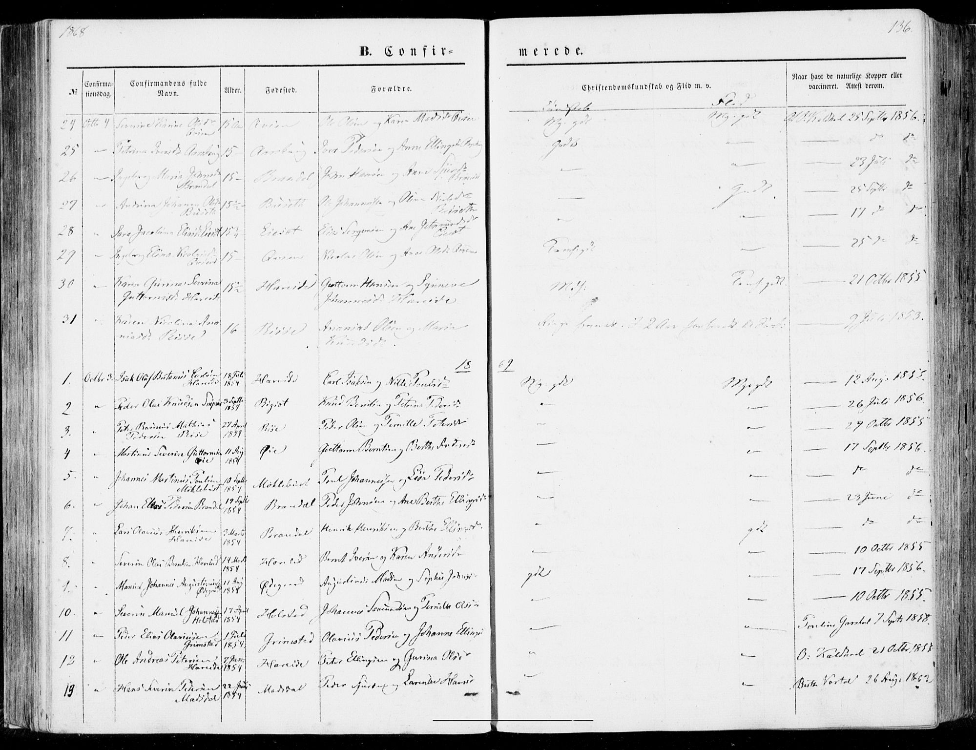 Ministerialprotokoller, klokkerbøker og fødselsregistre - Møre og Romsdal, SAT/A-1454/510/L0121: Parish register (official) no. 510A01, 1848-1877, p. 136