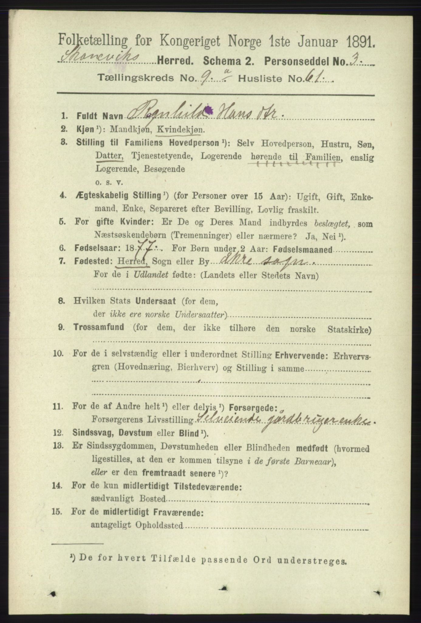 RA, 1891 census for 1212 Skånevik, 1891, p. 2852