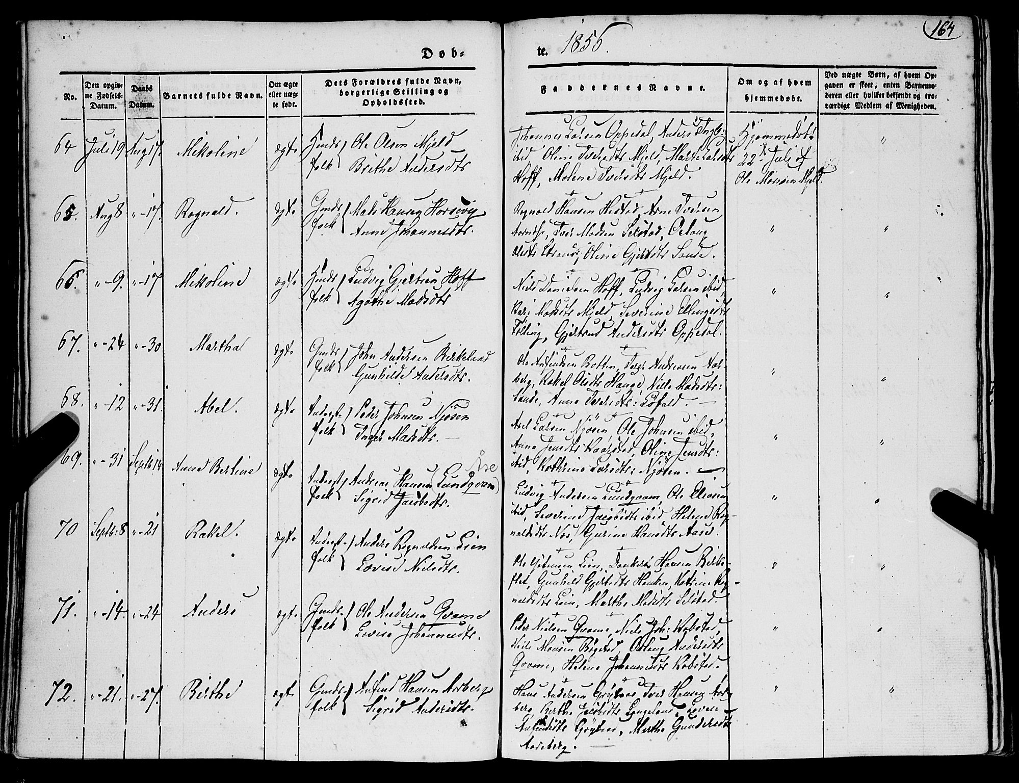 Gaular sokneprestembete, SAB/A-80001/H/Haa: Parish register (official) no. A 4I, 1840-1859, p. 164