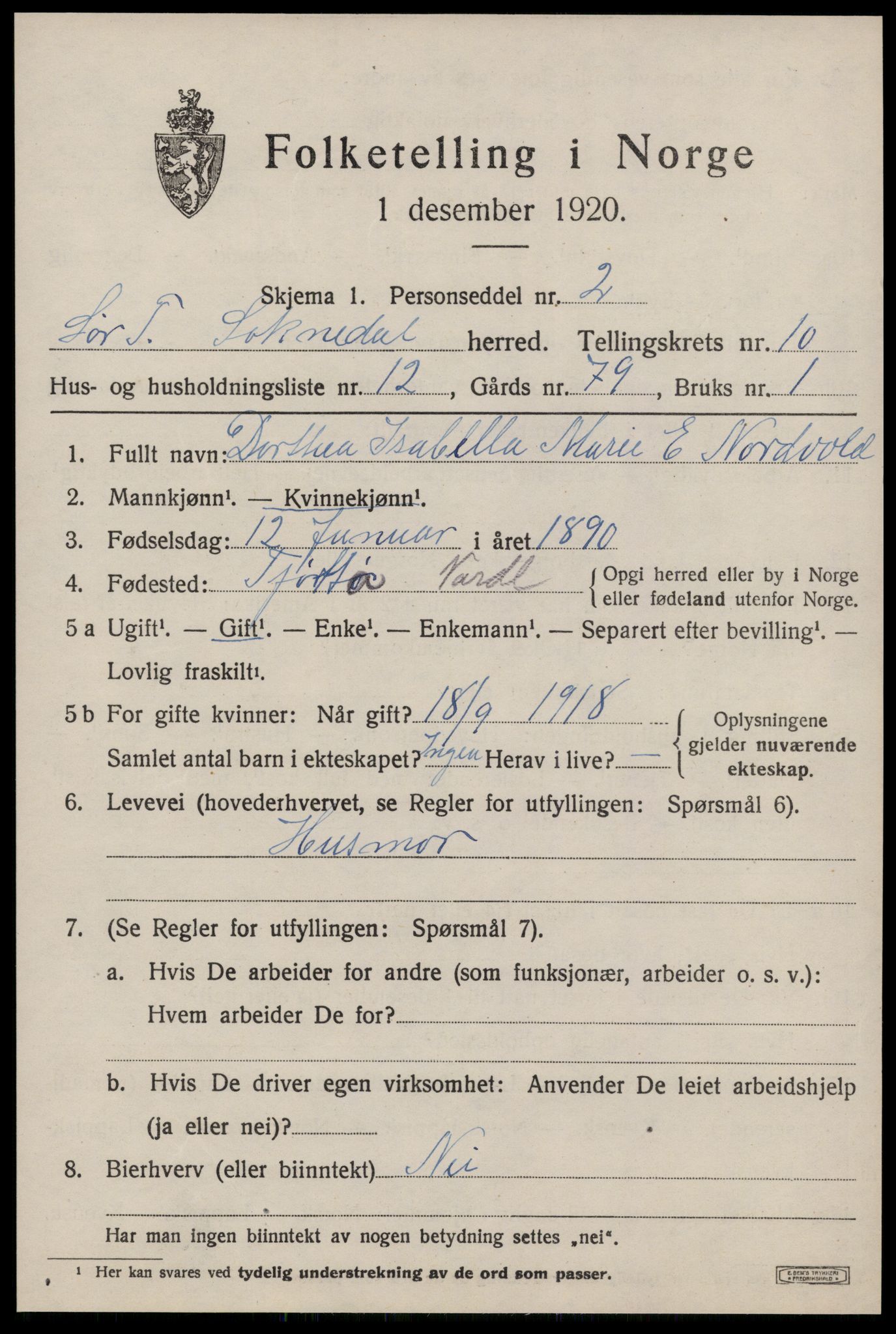 SAT, 1920 census for Soknedal, 1920, p. 4732