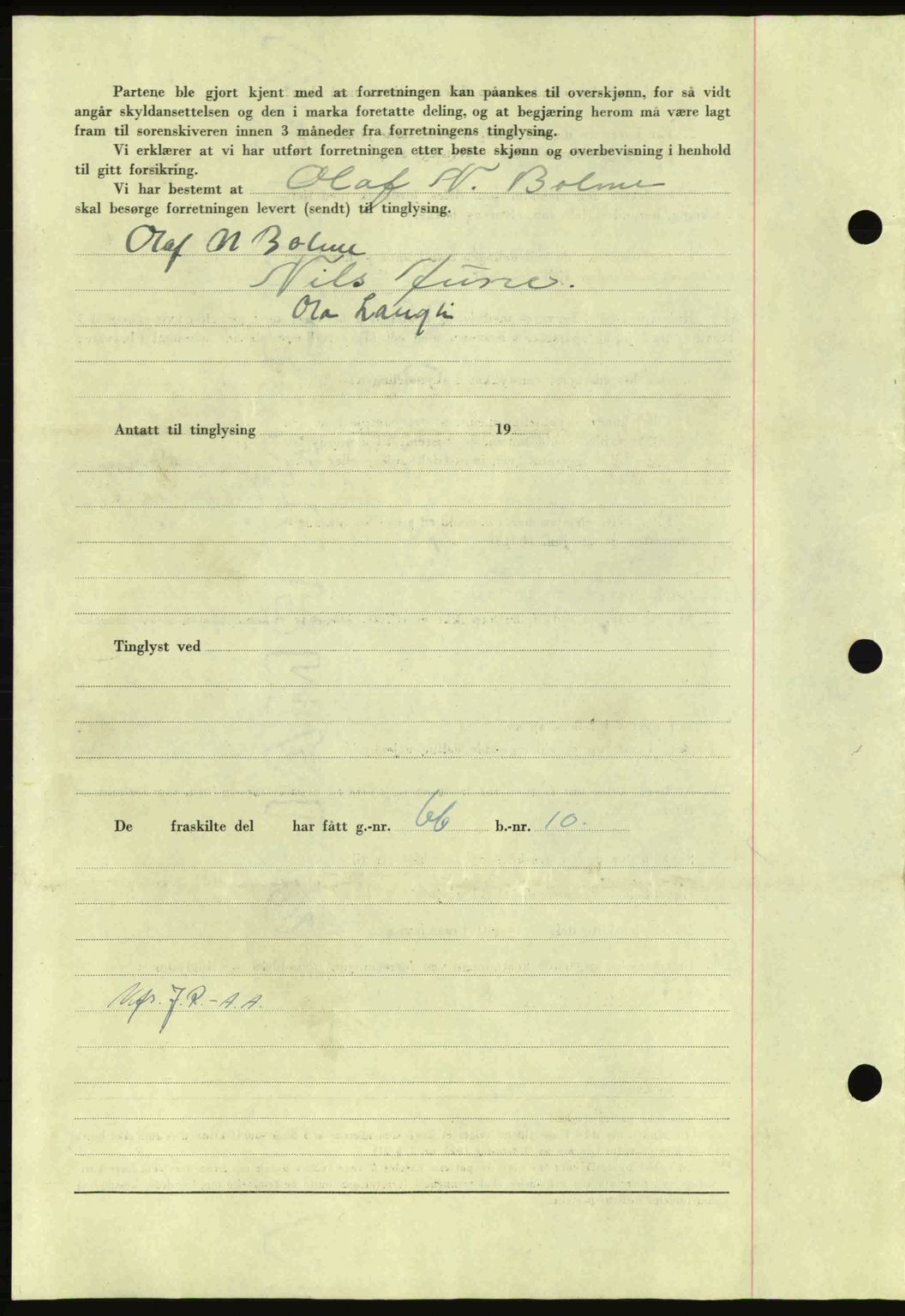 Nordmøre sorenskriveri, AV/SAT-A-4132/1/2/2Ca: Mortgage book no. A100a, 1945-1945, Diary no: : 1400/1945