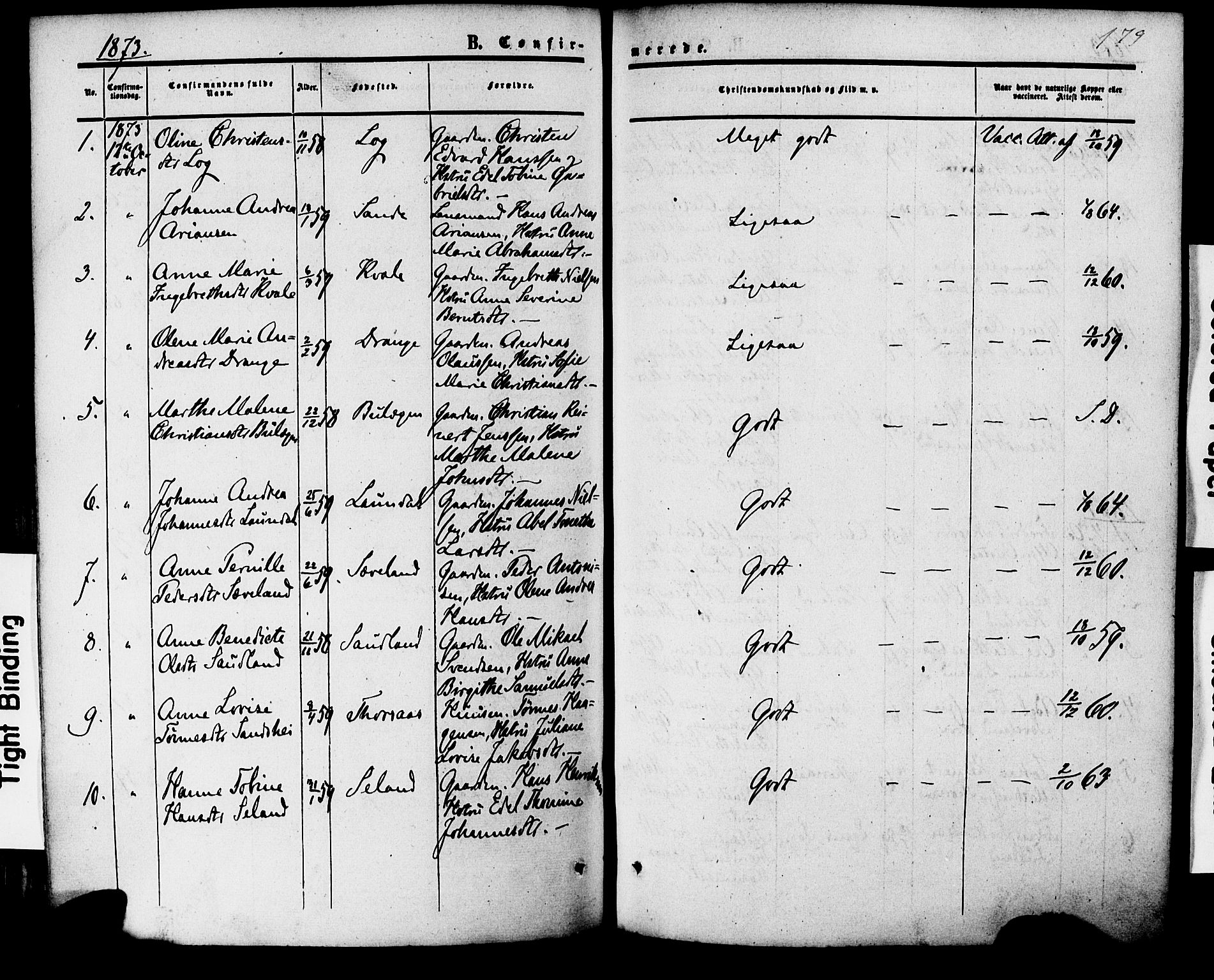 Herad sokneprestkontor, AV/SAK-1111-0018/F/Fa/Faa/L0005: Parish register (official) no. A 5, 1853-1886, p. 179