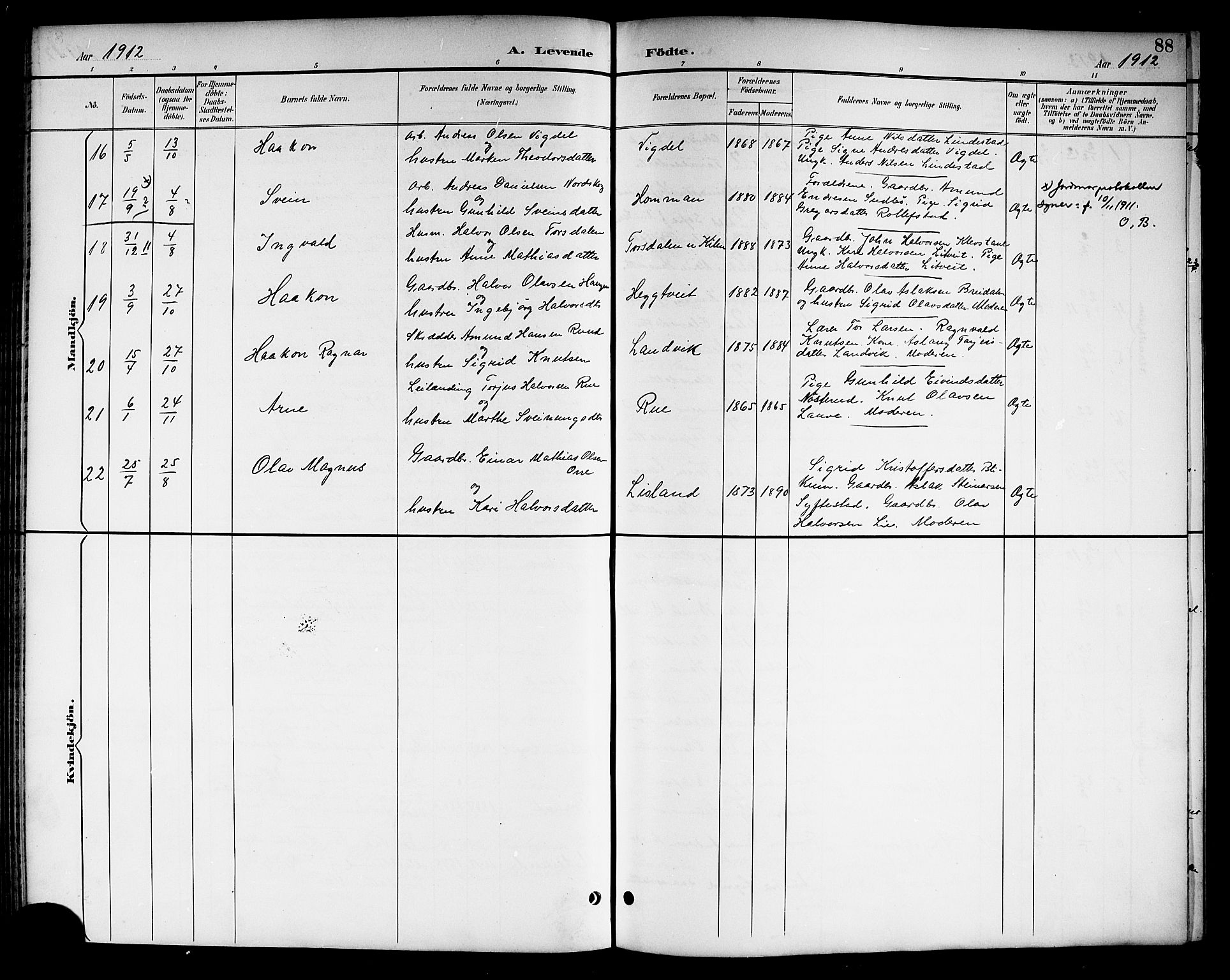 Kviteseid kirkebøker, SAKO/A-276/G/Ga/L0002: Parish register (copy) no. I 2, 1893-1918, p. 88