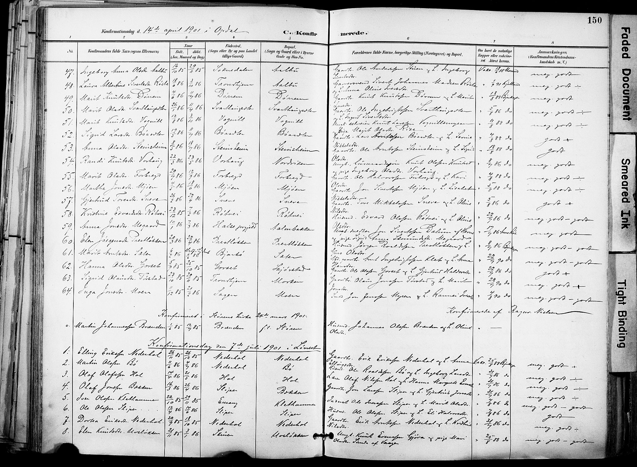 Ministerialprotokoller, klokkerbøker og fødselsregistre - Sør-Trøndelag, SAT/A-1456/678/L0902: Parish register (official) no. 678A11, 1895-1911, p. 150