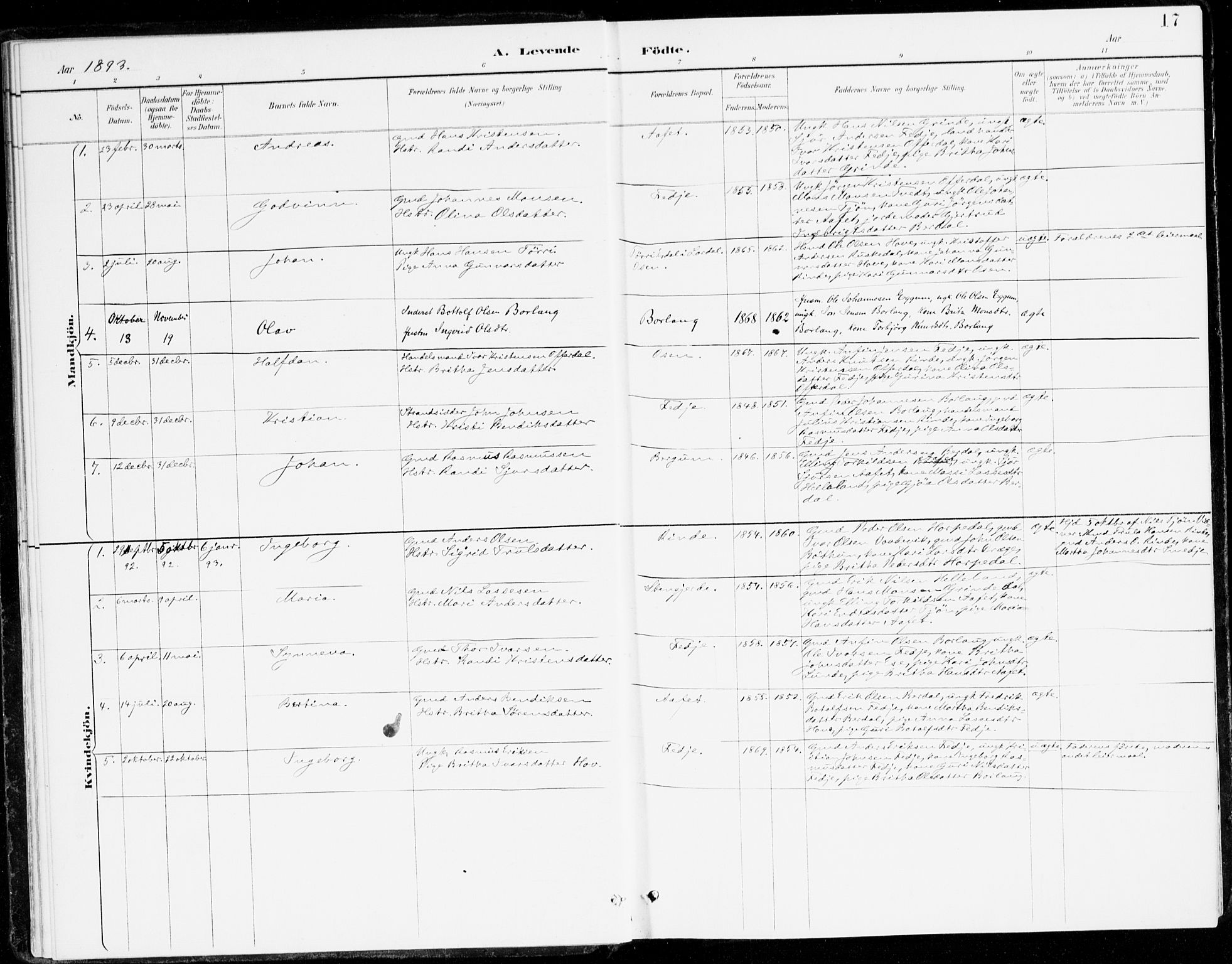 Leikanger sokneprestembete, SAB/A-81001: Parish register (official) no. D 1, 1887-1922, p. 17