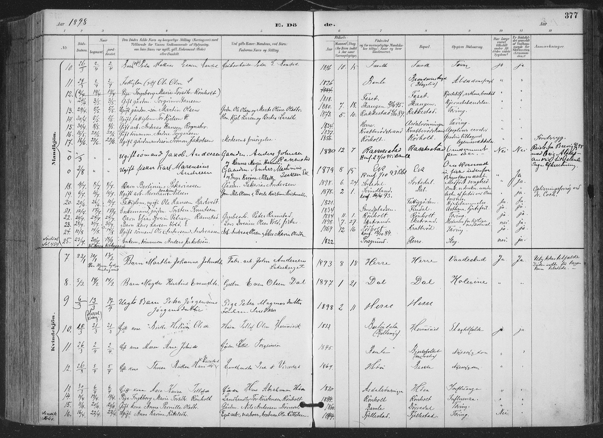 Bamble kirkebøker, SAKO/A-253/F/Fa/L0008: Parish register (official) no. I 8, 1888-1900, p. 377