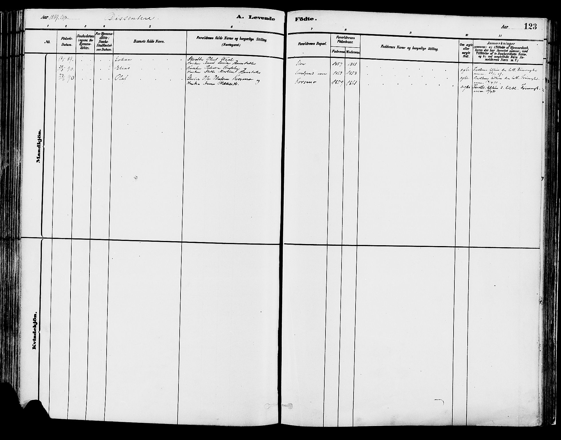 Elverum prestekontor, SAH/PREST-044/H/Ha/Haa/L0013: Parish register (official) no. 13, 1880-1890, p. 123