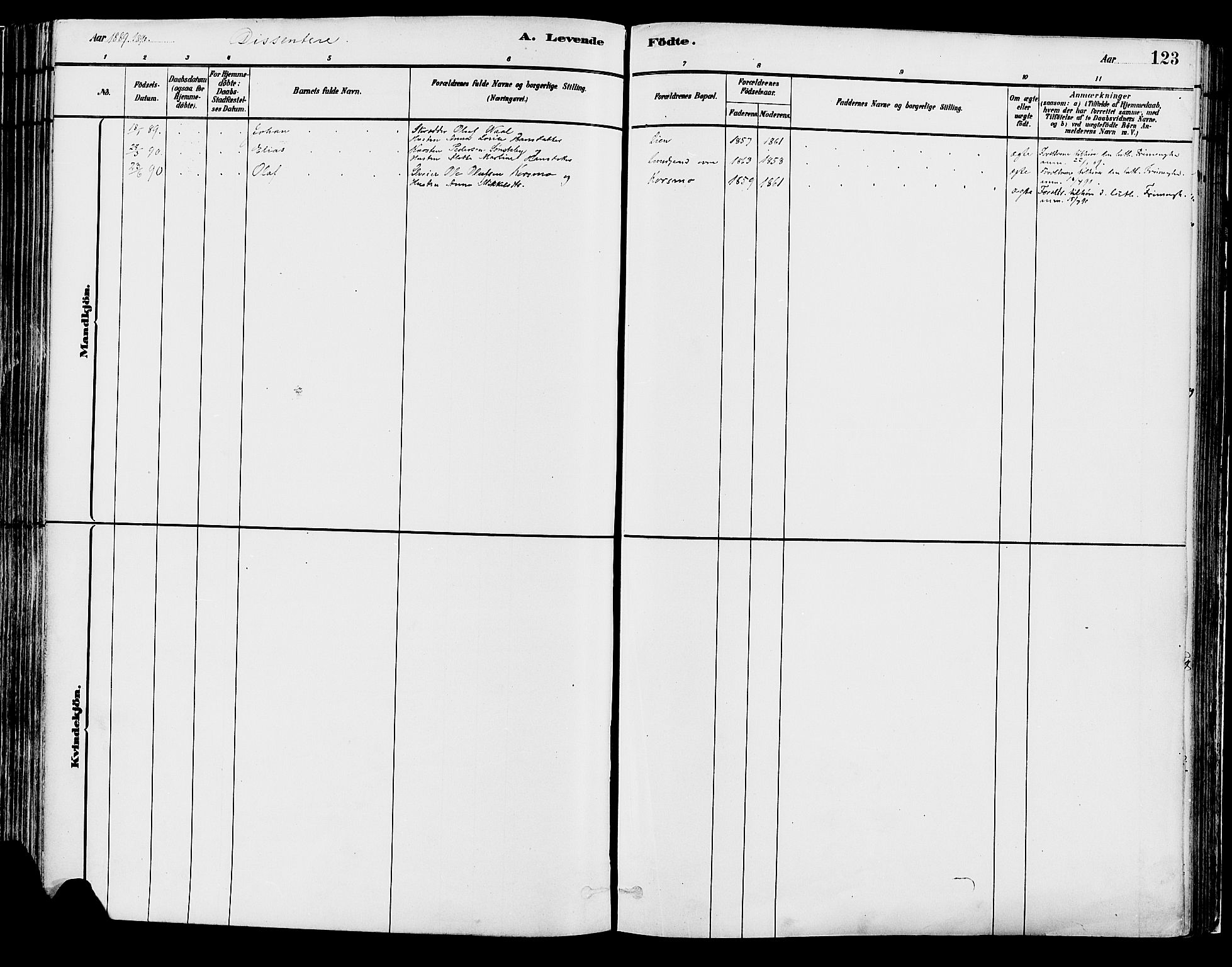 Elverum prestekontor, AV/SAH-PREST-044/H/Ha/Haa/L0013: Parish register (official) no. 13, 1880-1890, p. 123